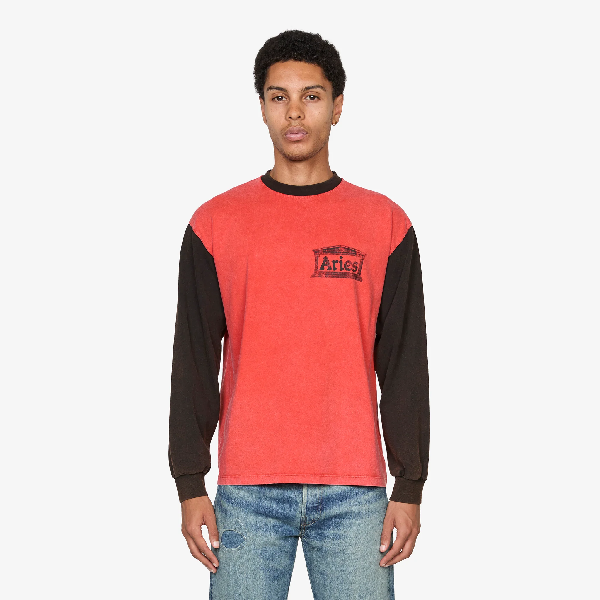 Aged Colour Block Ancient Temple Longsleeve T-Shirt Multi
