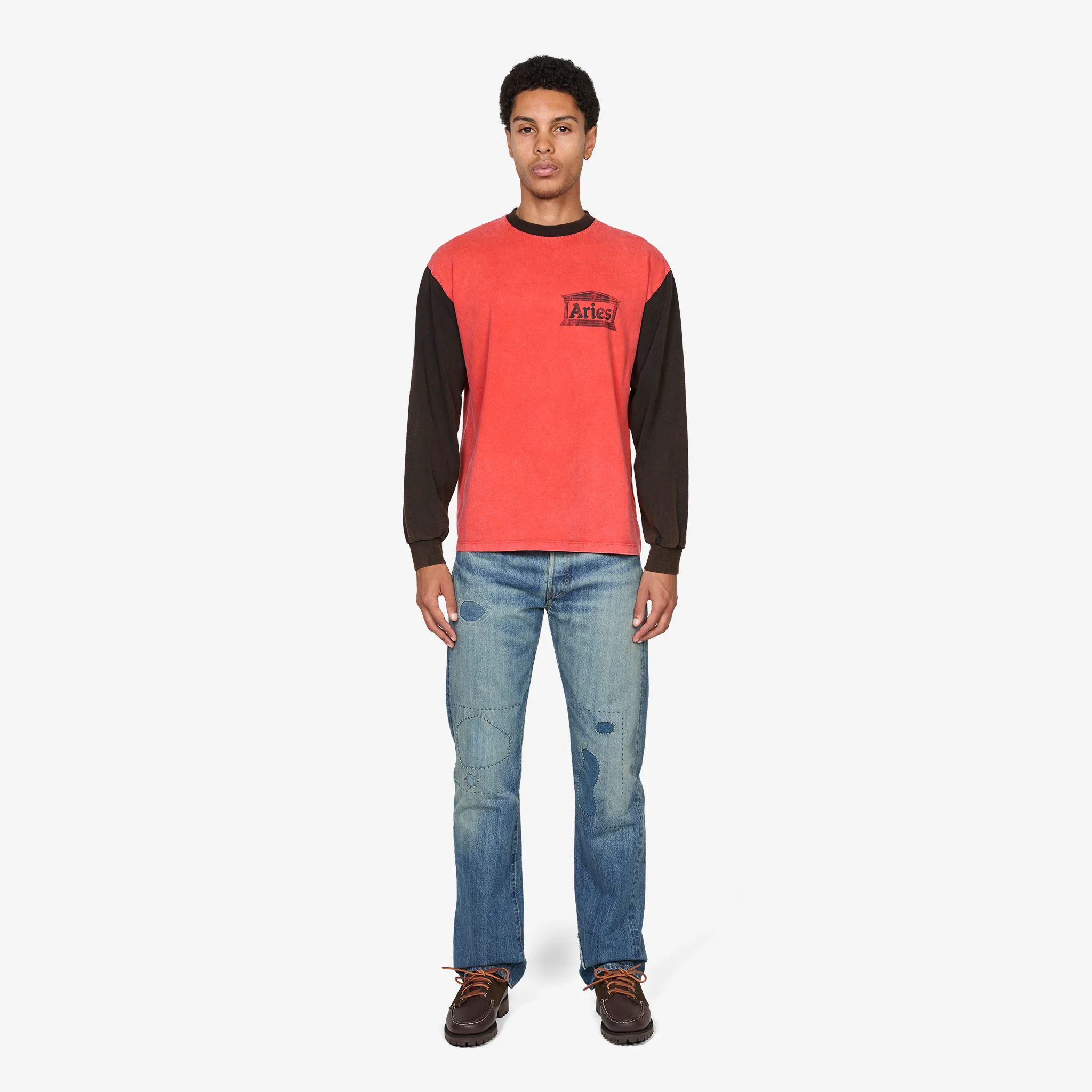 Aged Colour Block Ancient Temple Longsleeve T-Shirt Multi - Image 4