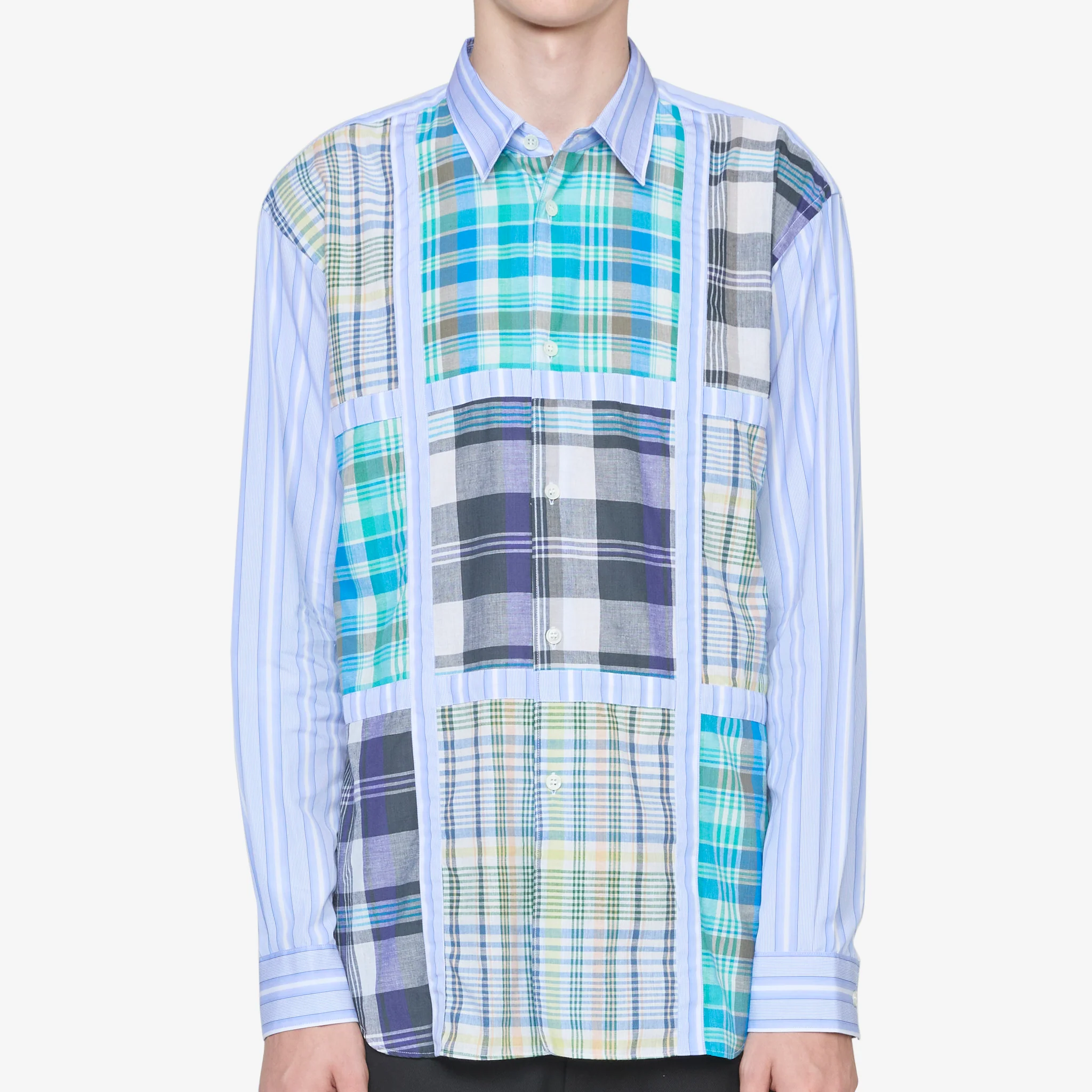 Checked Panel Striped Shirt Blue - Image 5