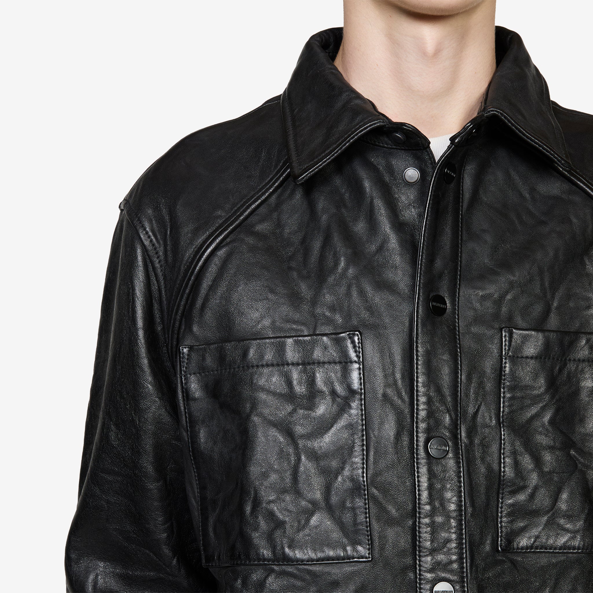 Crunch Leather Overshirt Black - Image 2
