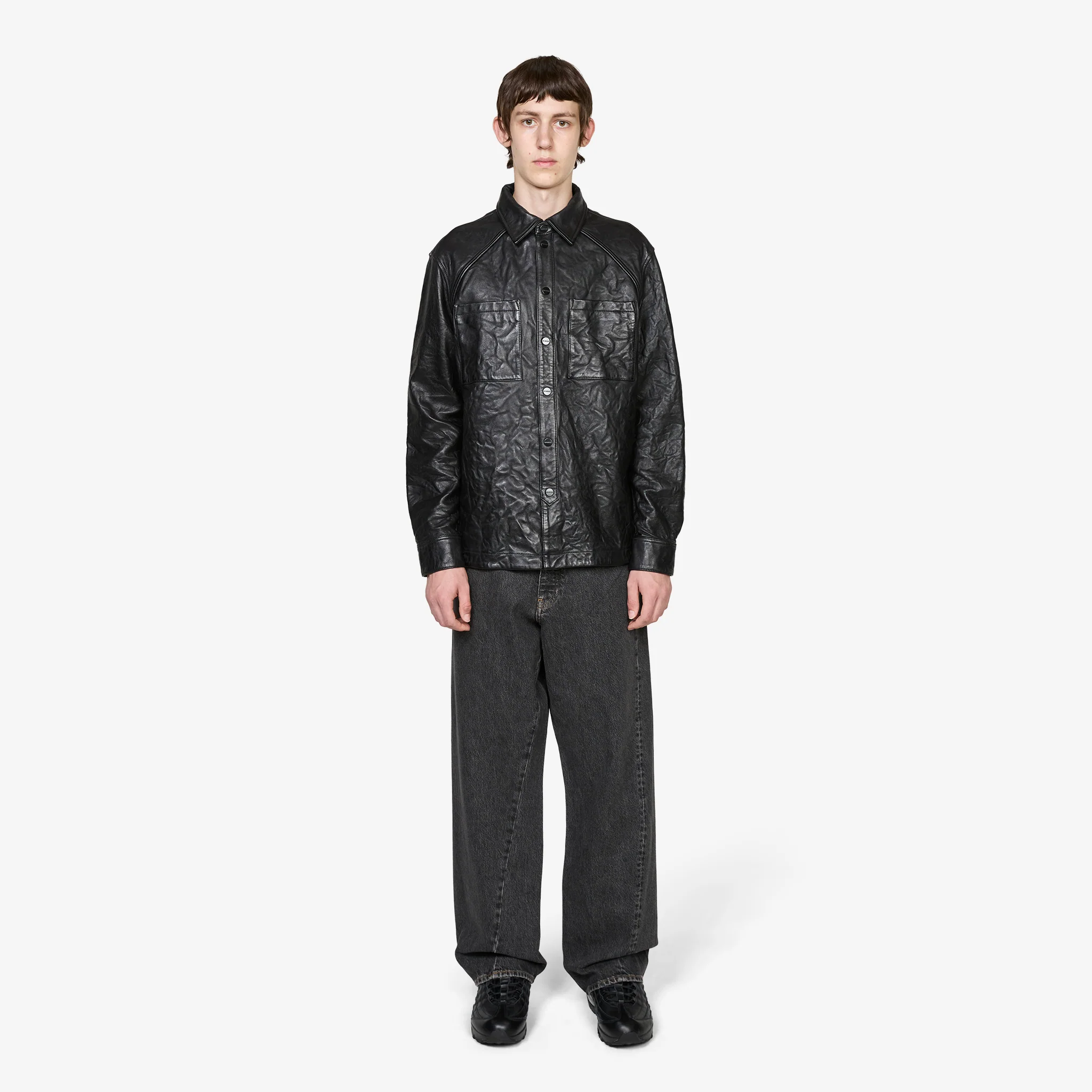 Crunch Leather Overshirt Black - Image 5