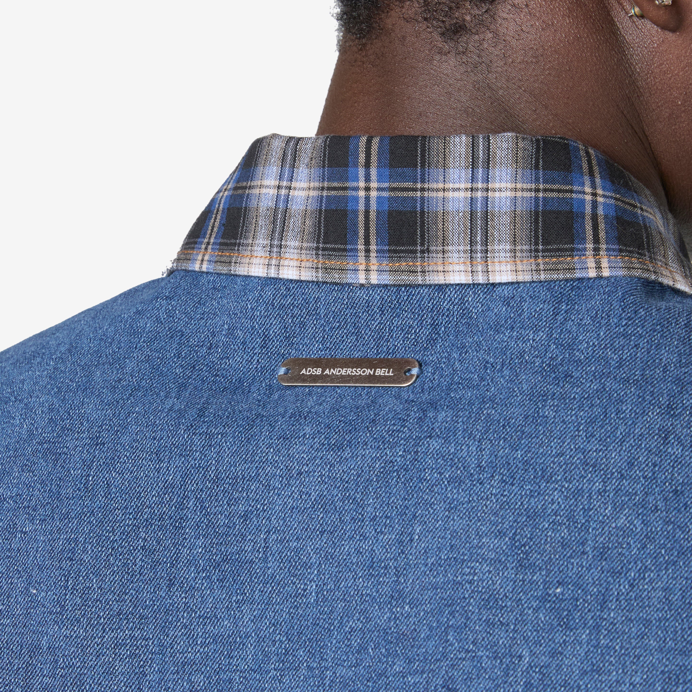 Denim & Check Raw Cut Shirt Blue - Image 7