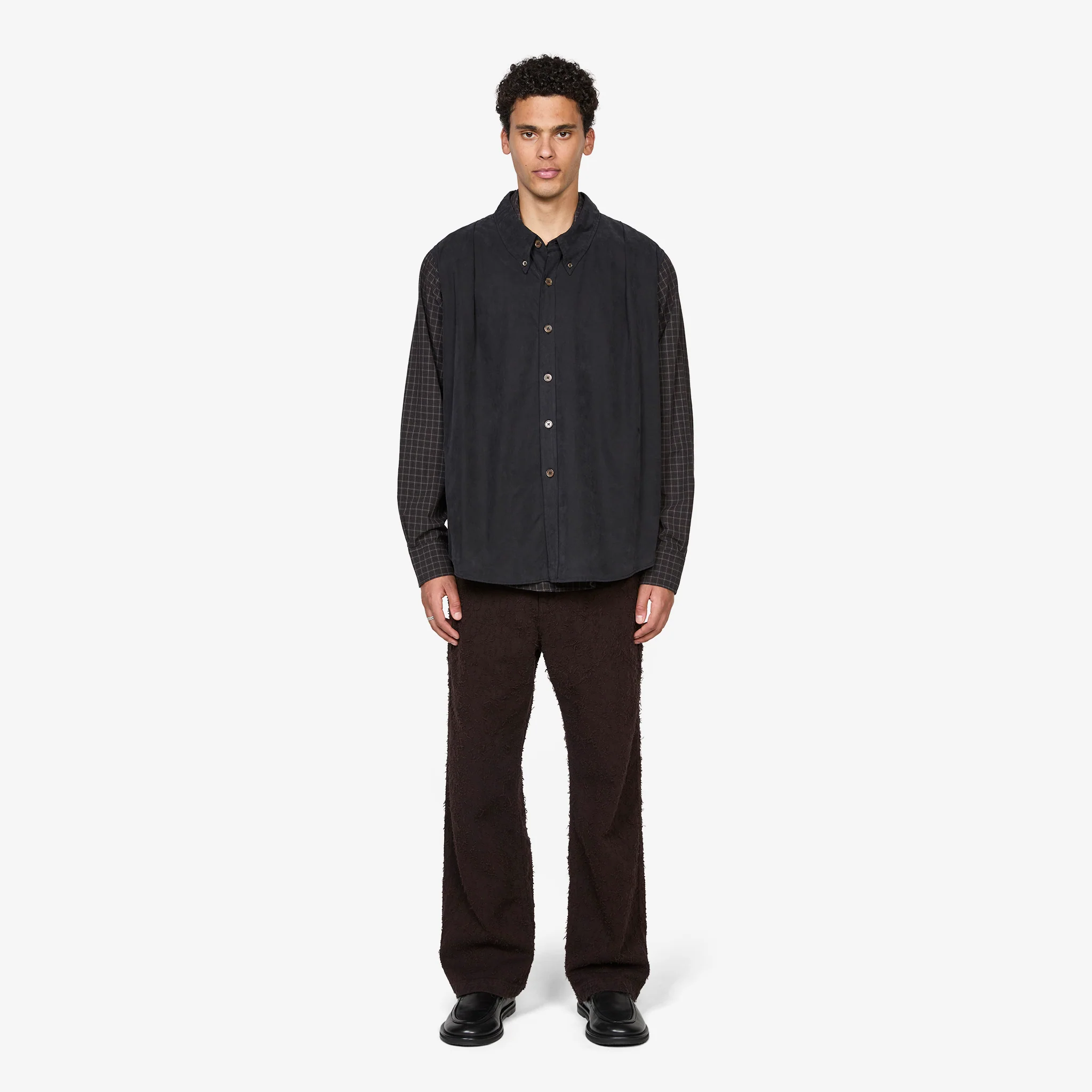 Double Borrowed Shirt Black Faux Lumberjack Check - Image 9