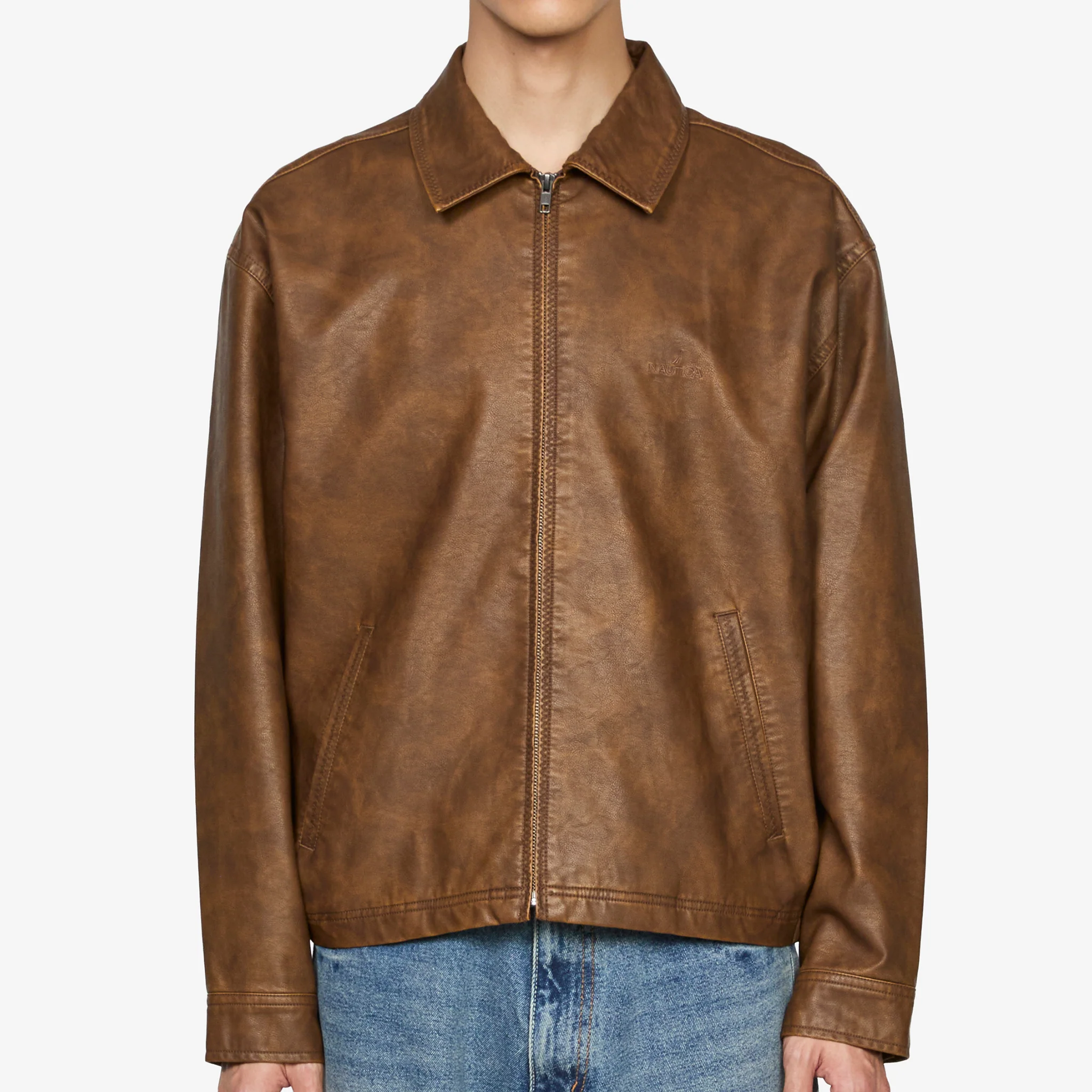 Faded Leather Blouson Brown - Image 5