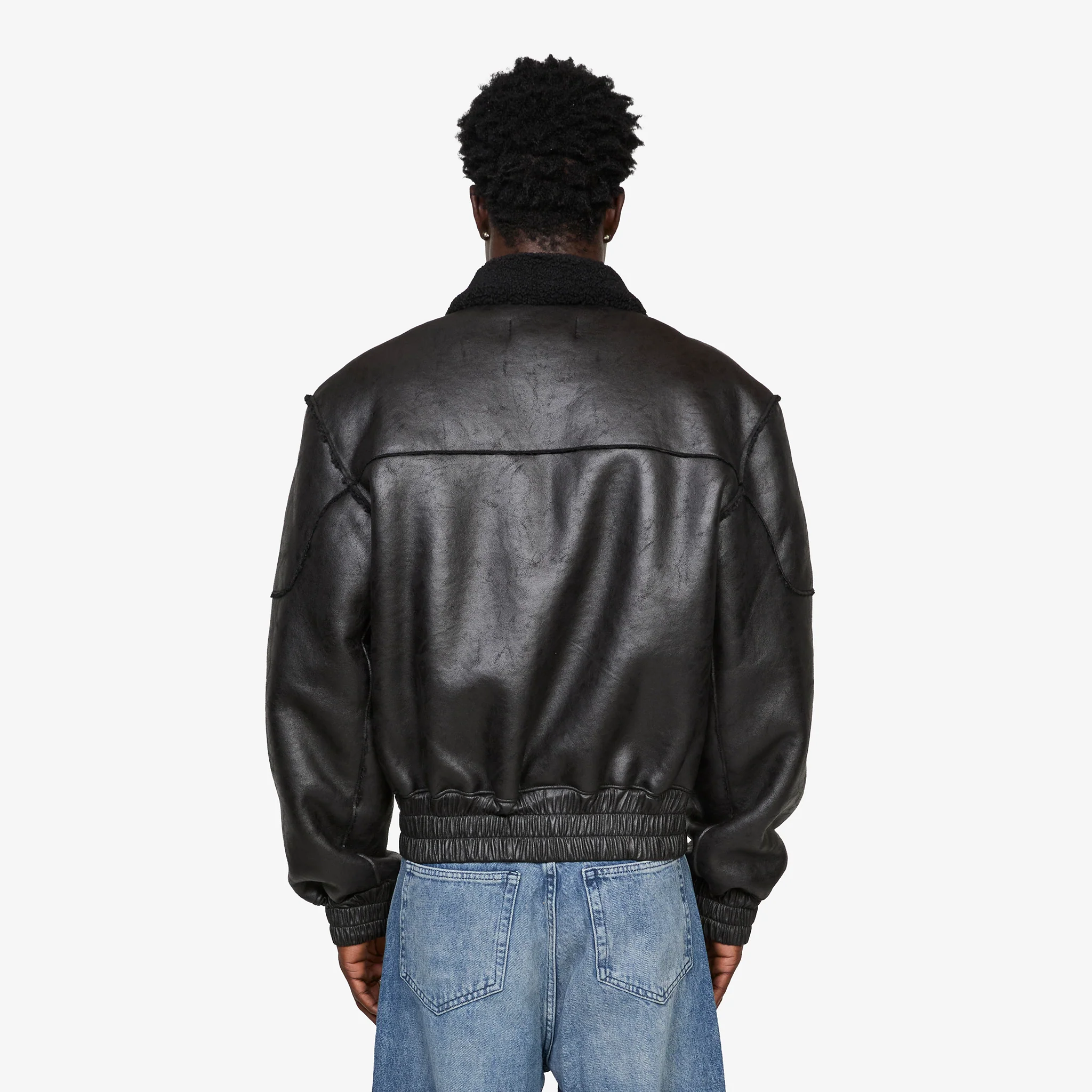 Faux Shearling Boxy Jacket Black - Image 3