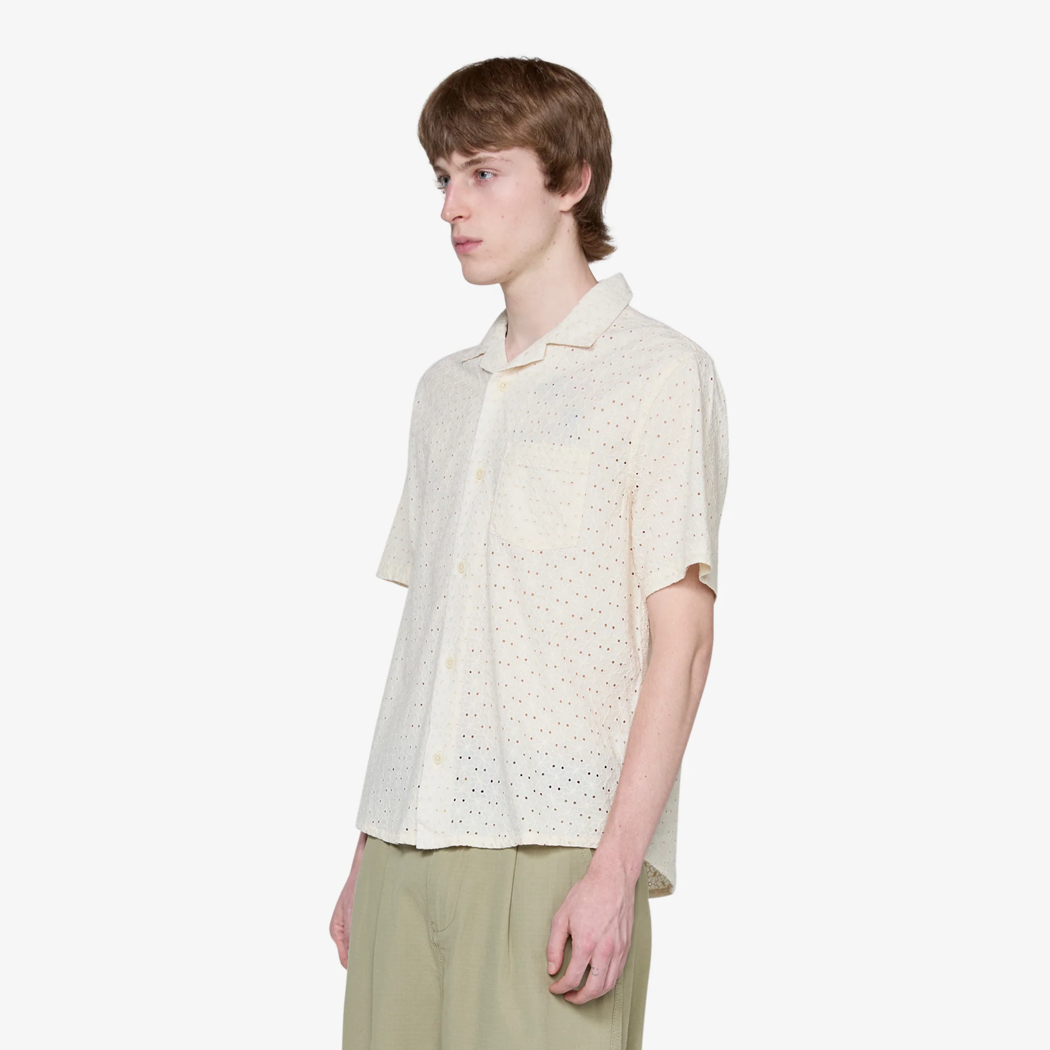 Floral Eyelet Short Sleeve Shirt Natural - Image 3