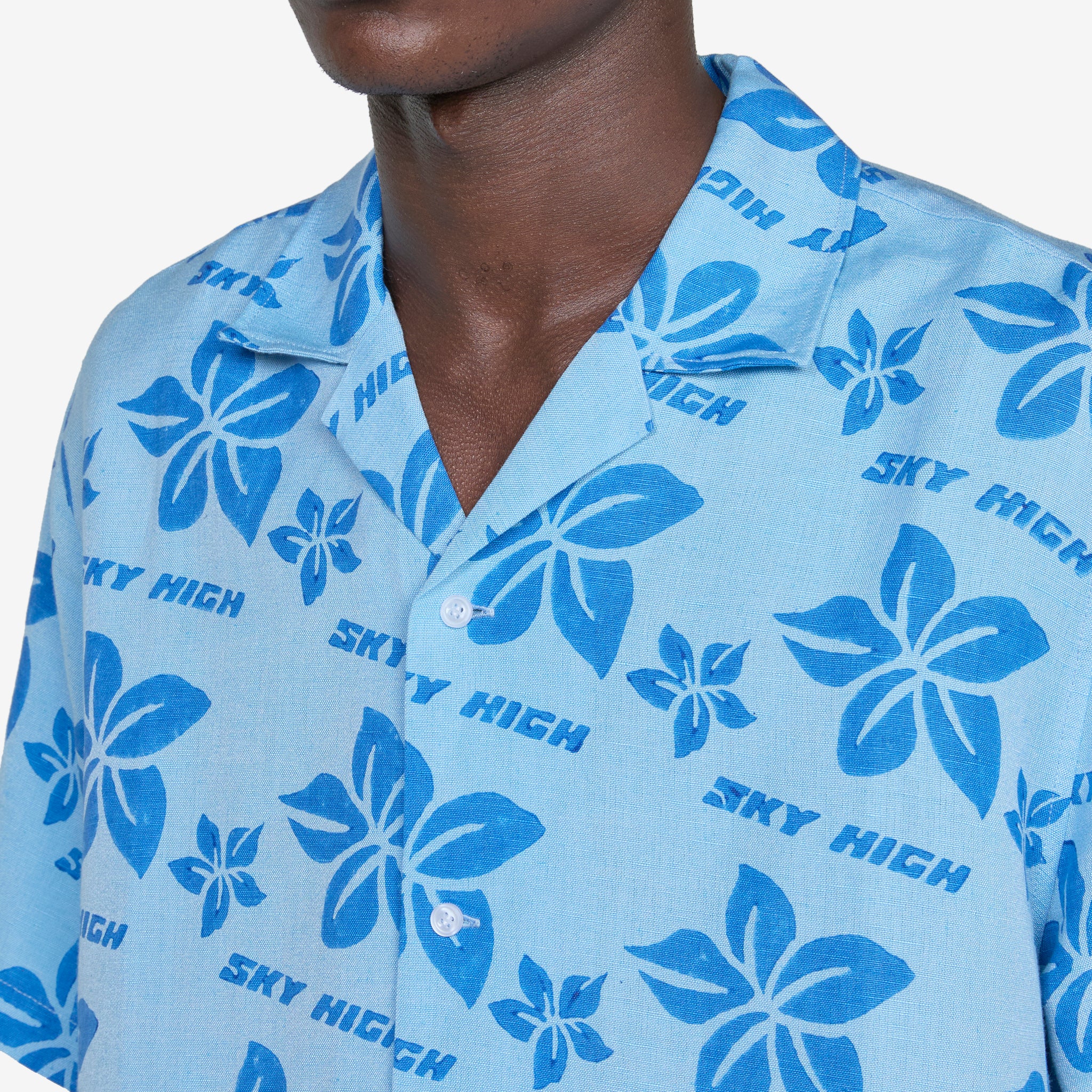 Hand Block Print Hawaiian Shirt Blue - Image 2