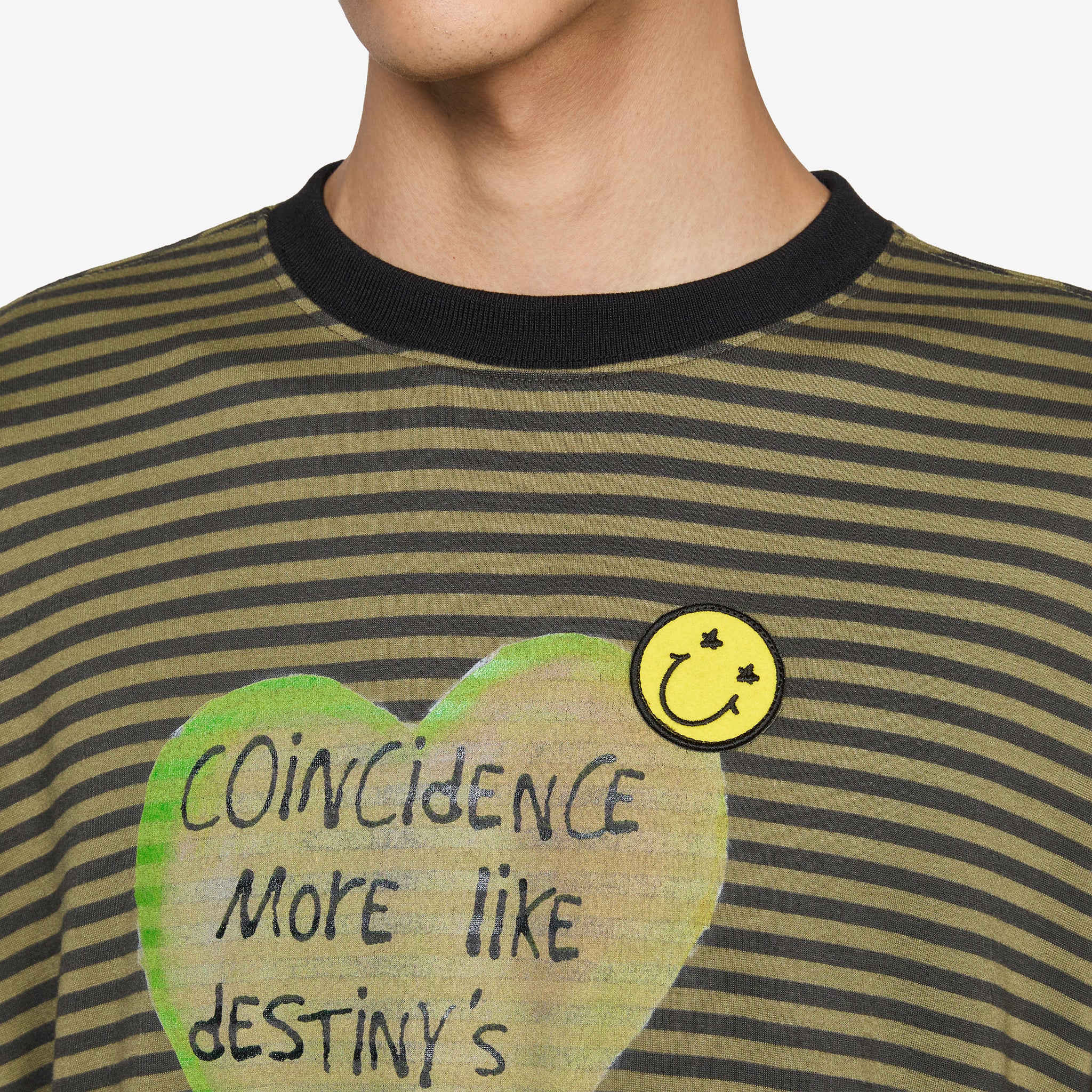 Heart Message Stripe Layered Longsleeve T-Shirt Khaki - Image 7