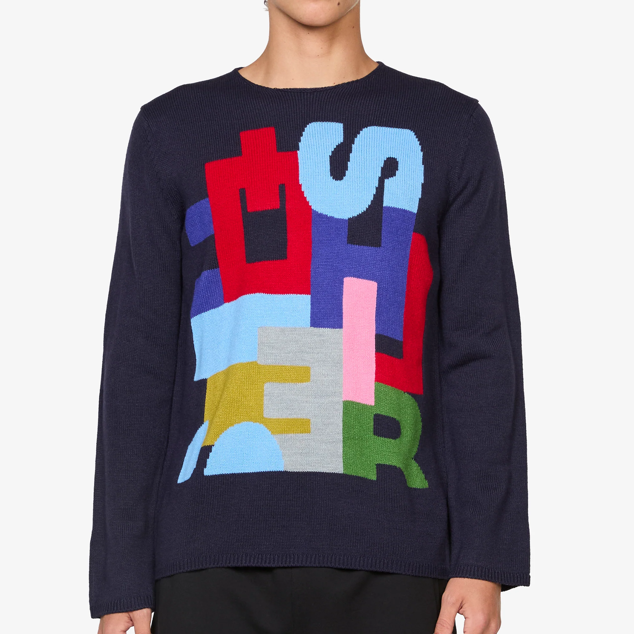 Intarsia Knit Sweater Navy - Image 4