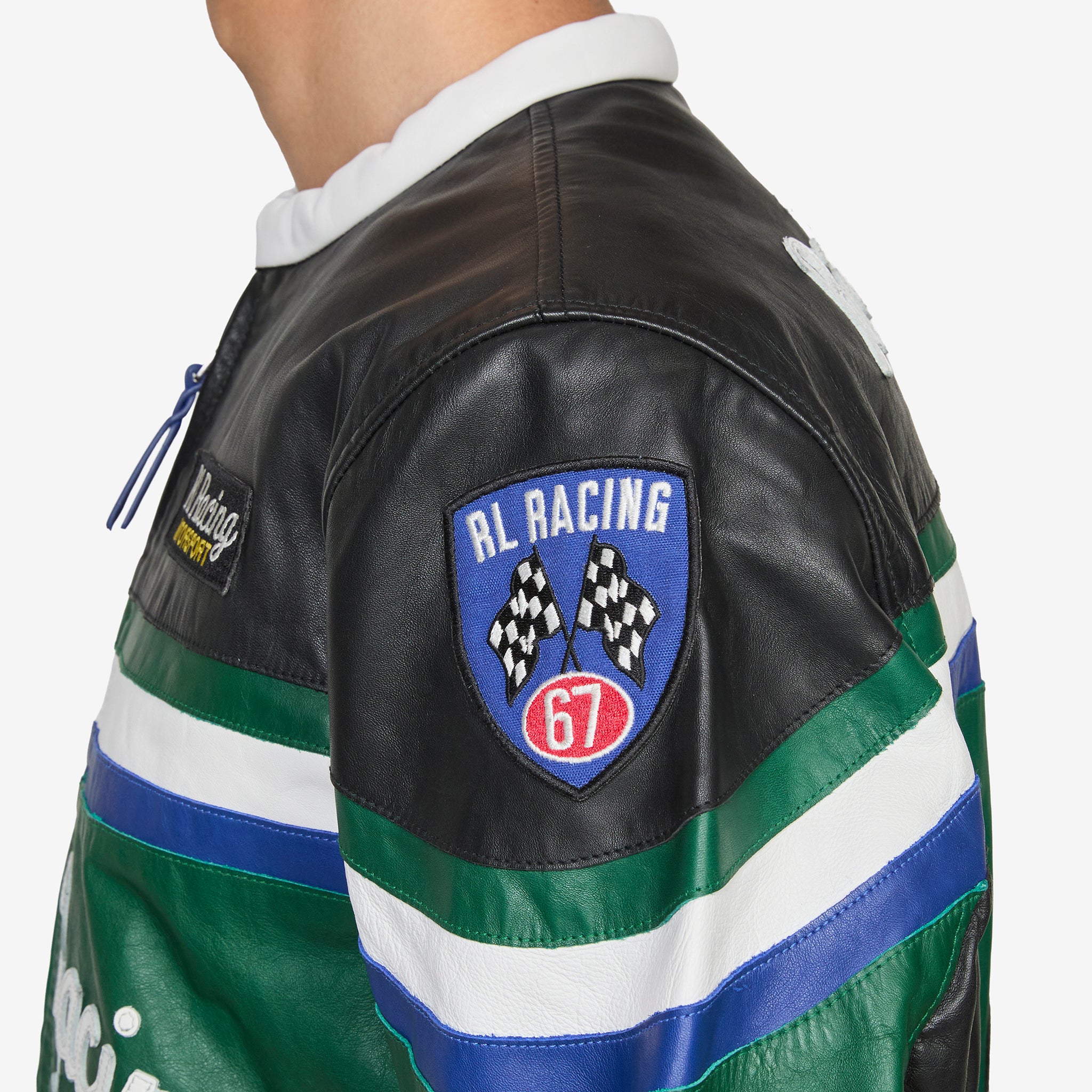 Leather Café Racer Jacket Tennis Green Multi - Image 3