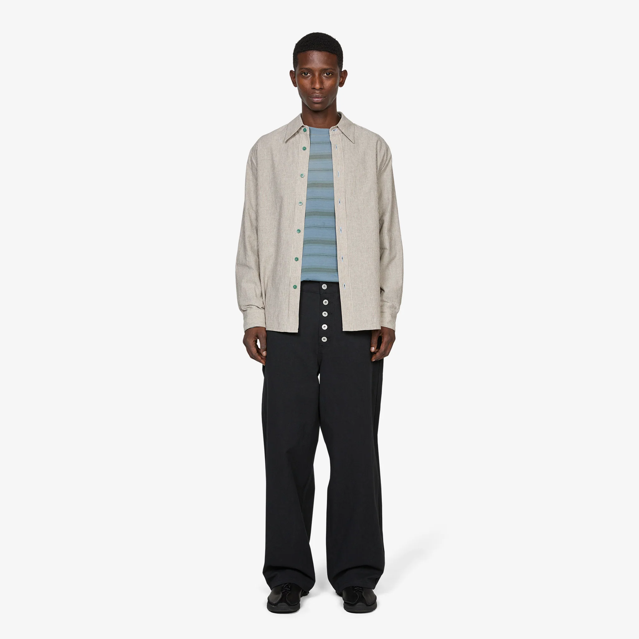 Linen Work Shirt Grey Stripe - Image 4
