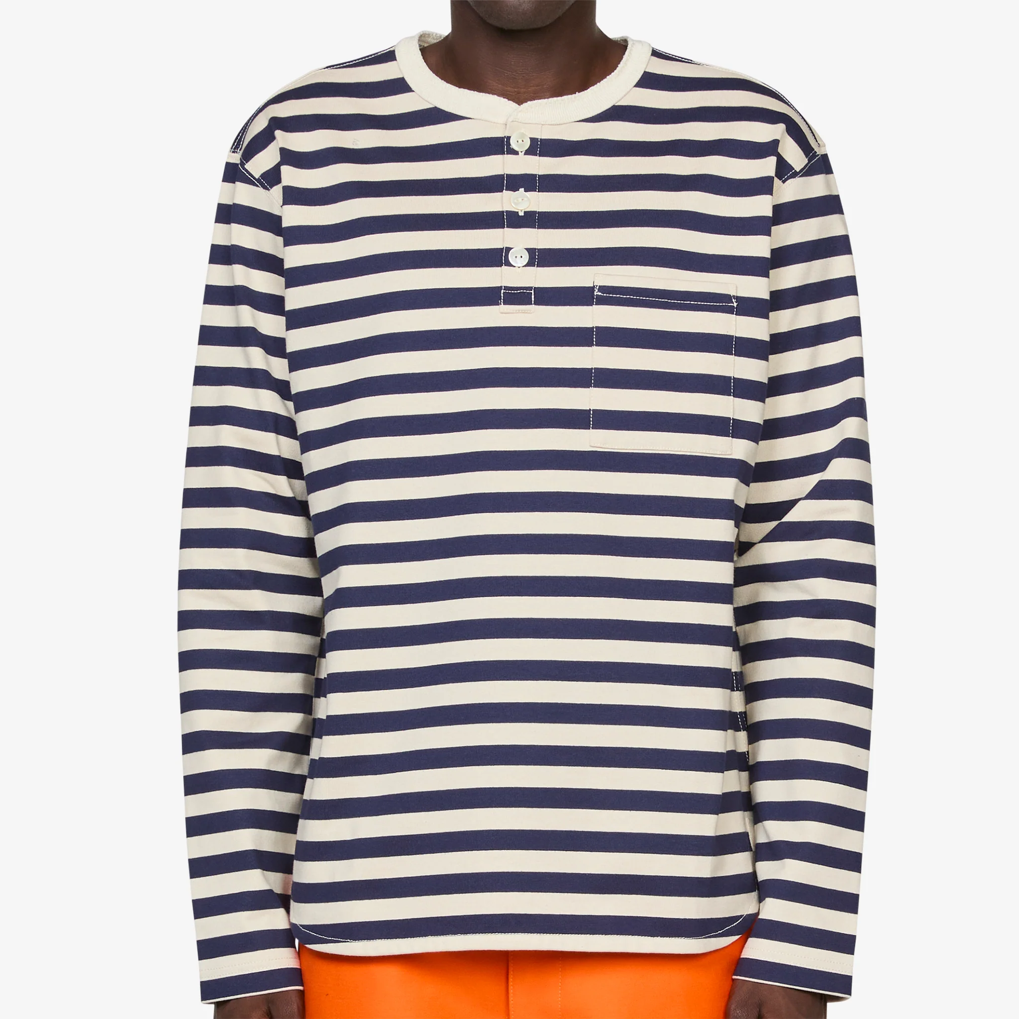 Longsleeve Henley T-Shirt Natural | Navy - Image 5