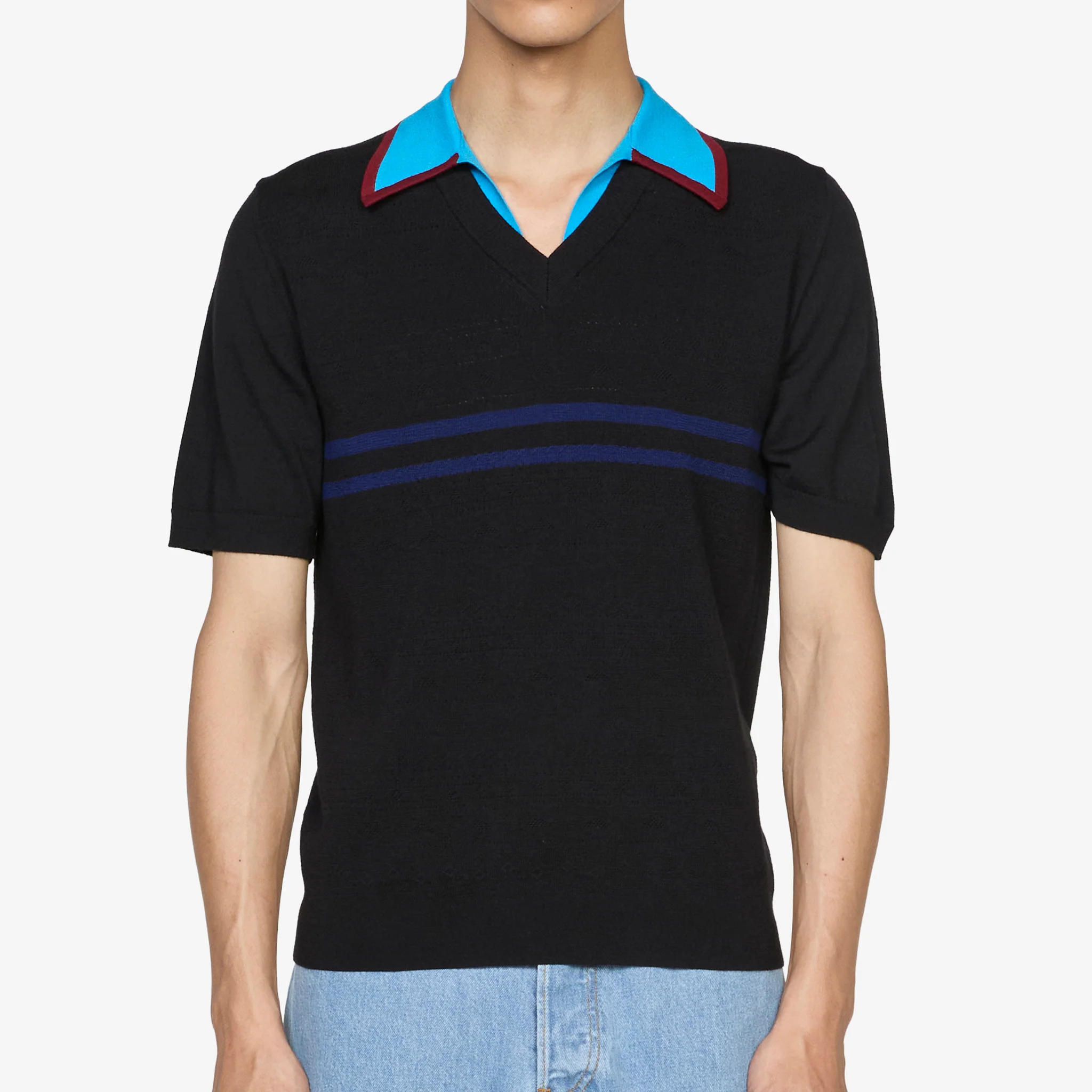 Merino Wool Polo Shirt Black - Image 3