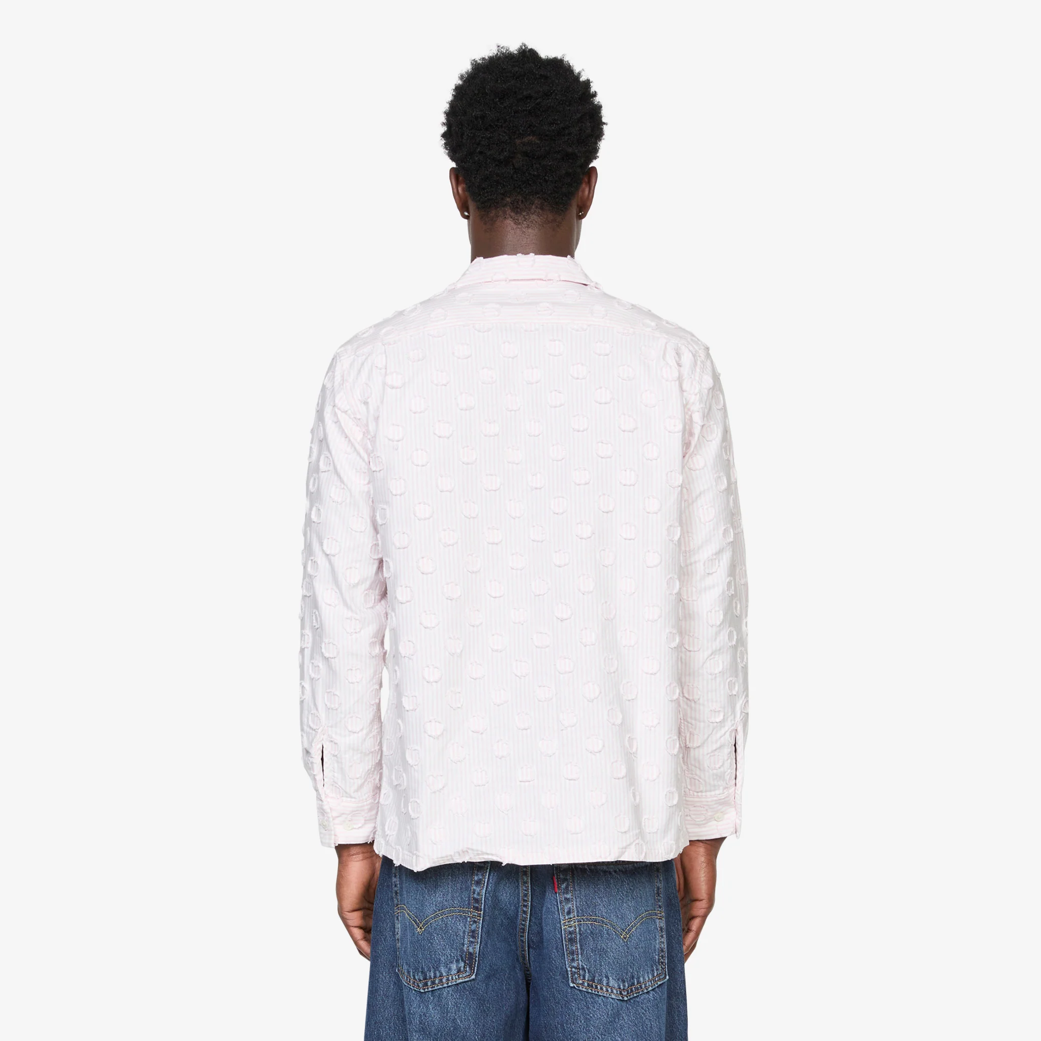 Open Collar Burnout Dot Candy Stripe Shirt Pink Stripe - Image 3