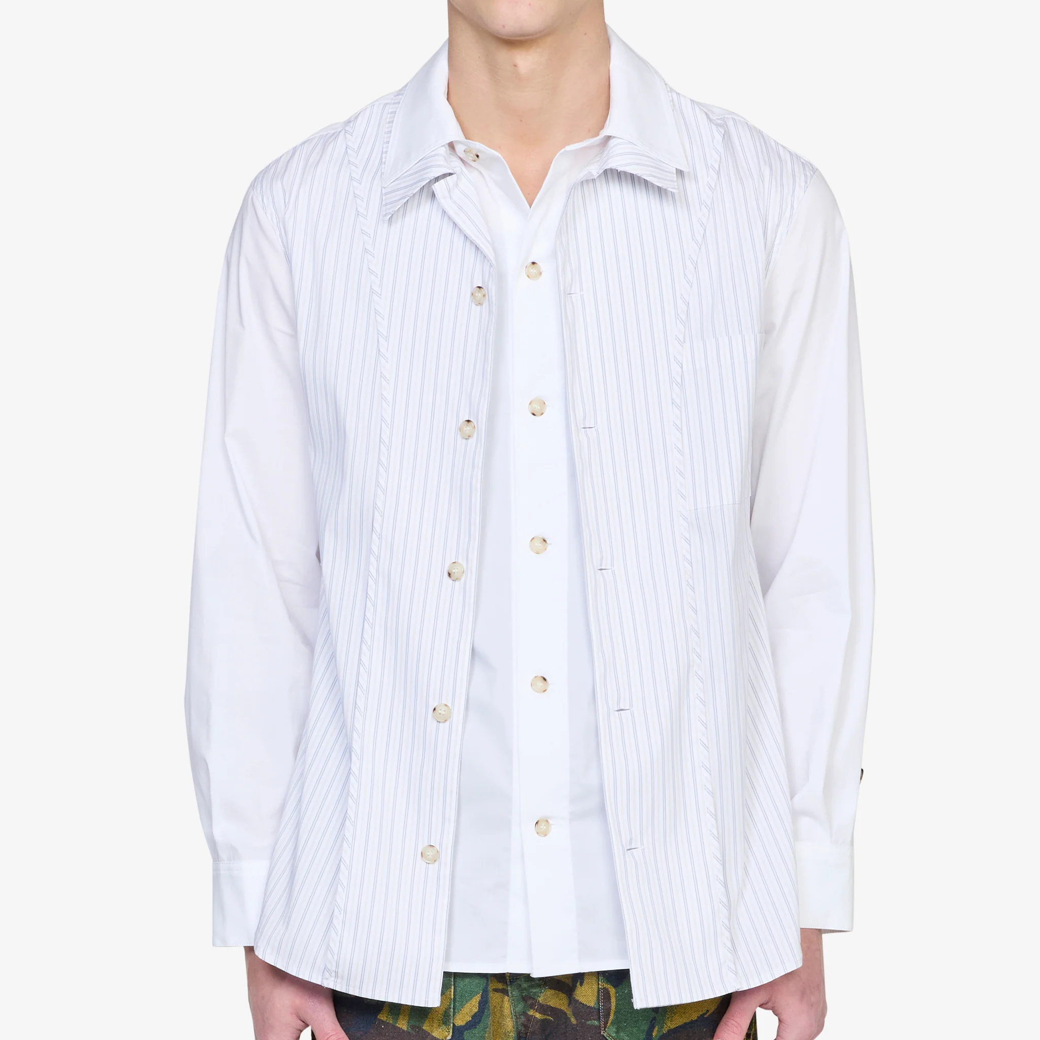 Open Collar Layered Shirt White - Image 2