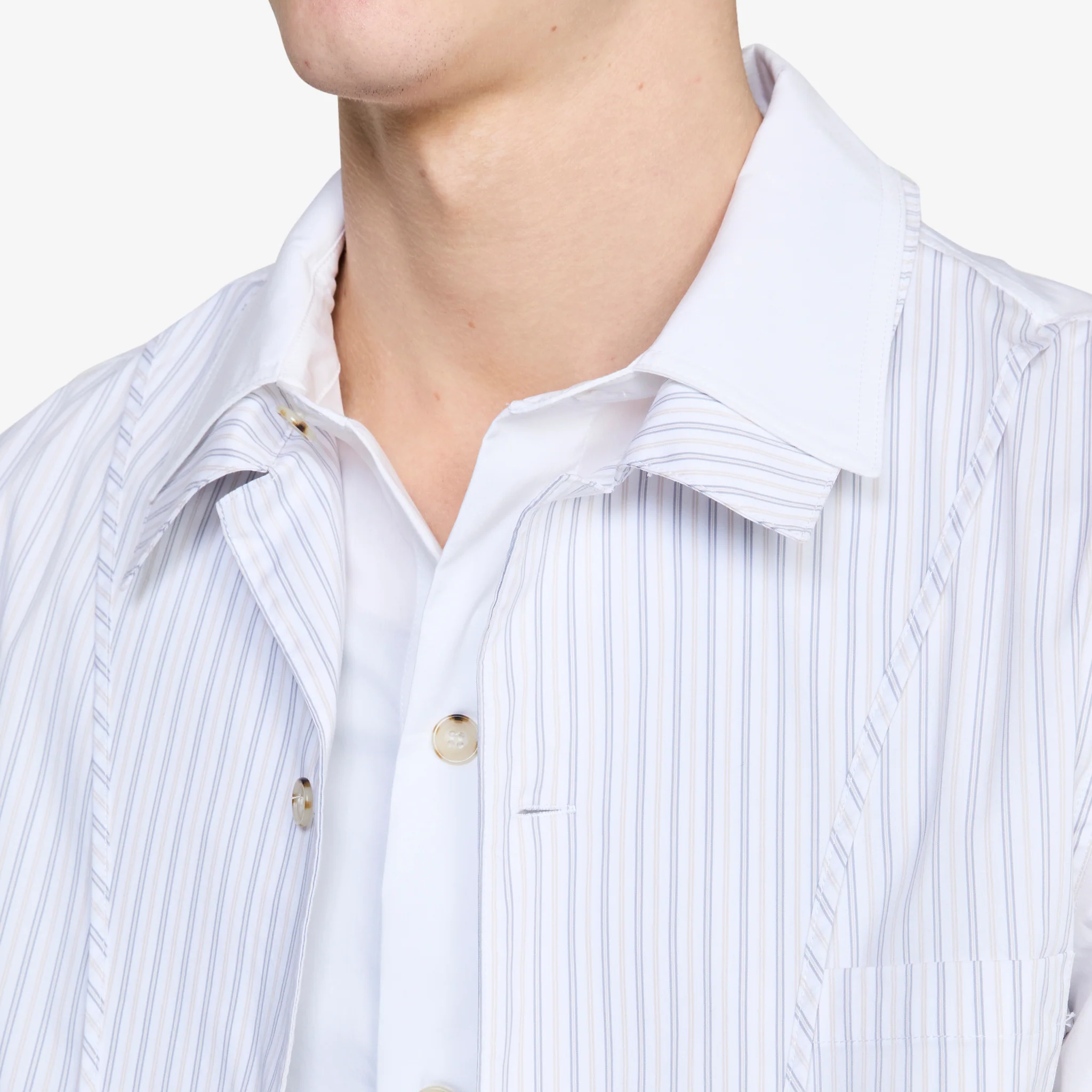 Open Collar Layered Shirt White - Image 4