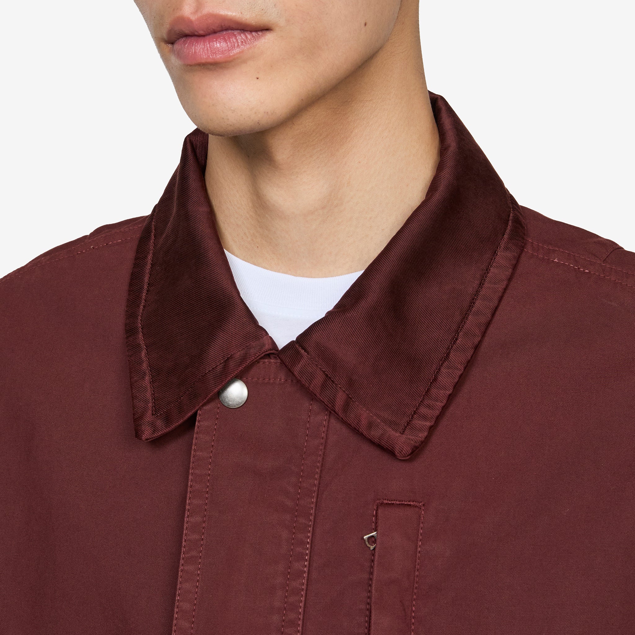 Overdyed Double Weave Cotton Jacket Burgundy - Image 2