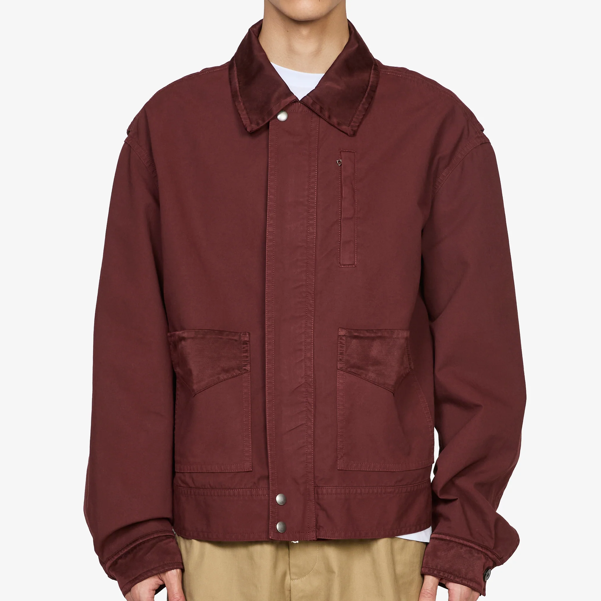 Overdyed Double Weave Cotton Jacket Burgundy - Image 3