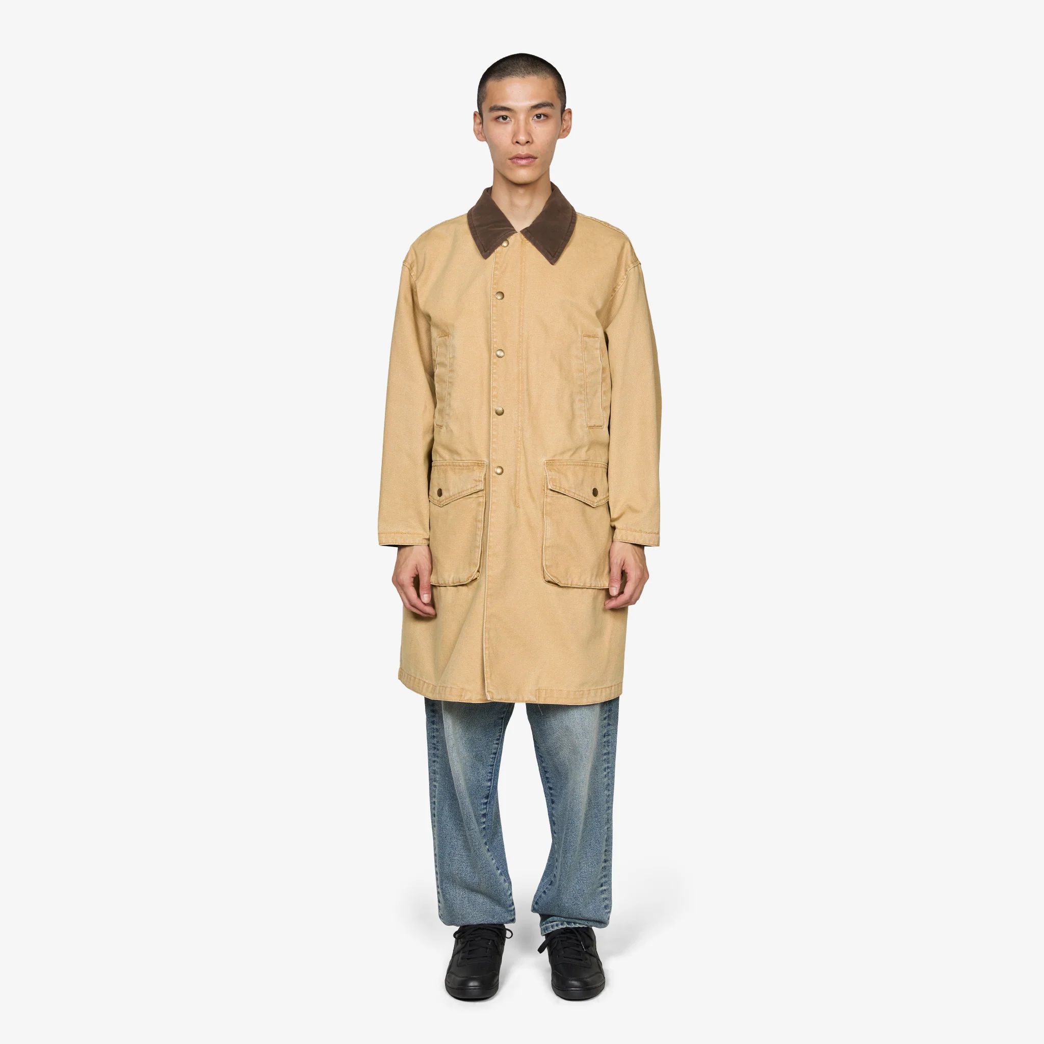 Padding Duck Crushed Long Coat Beige - Image 2