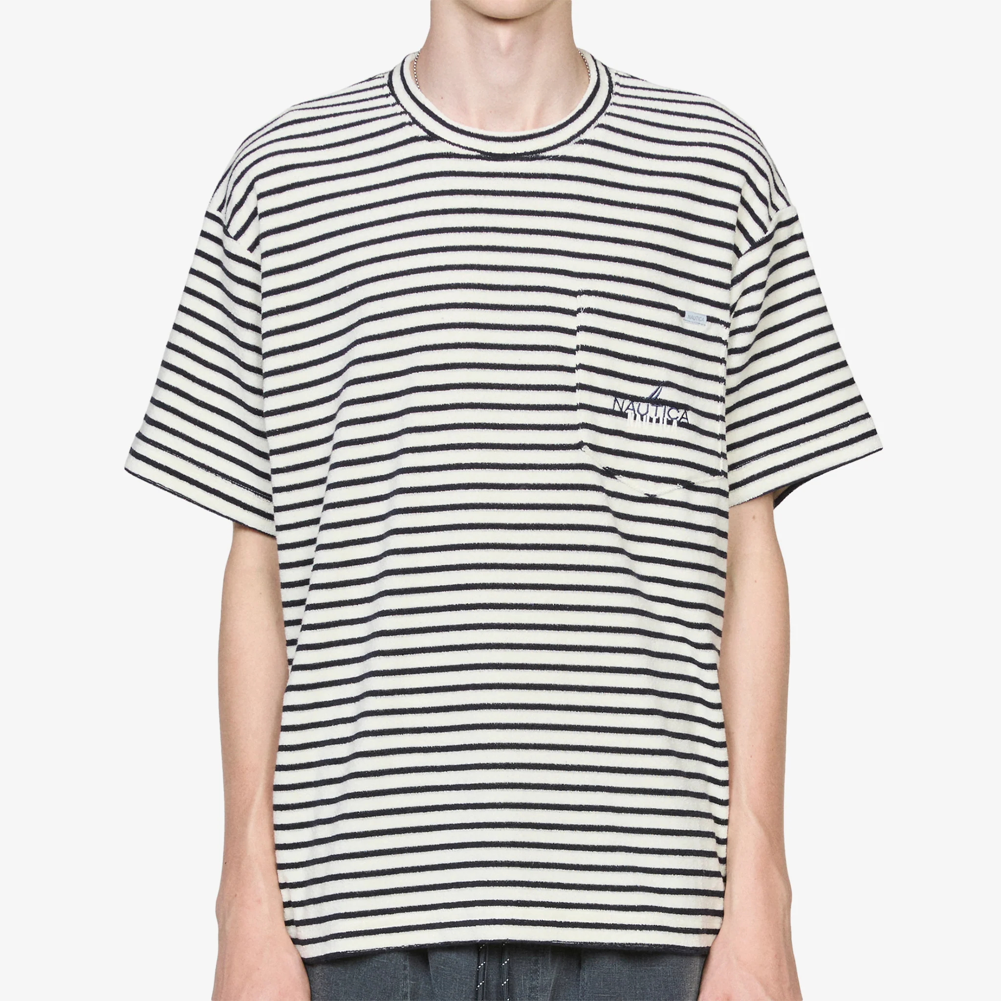 Pile Fabric Pocket T-Shirt Blue Stripe - Image 5