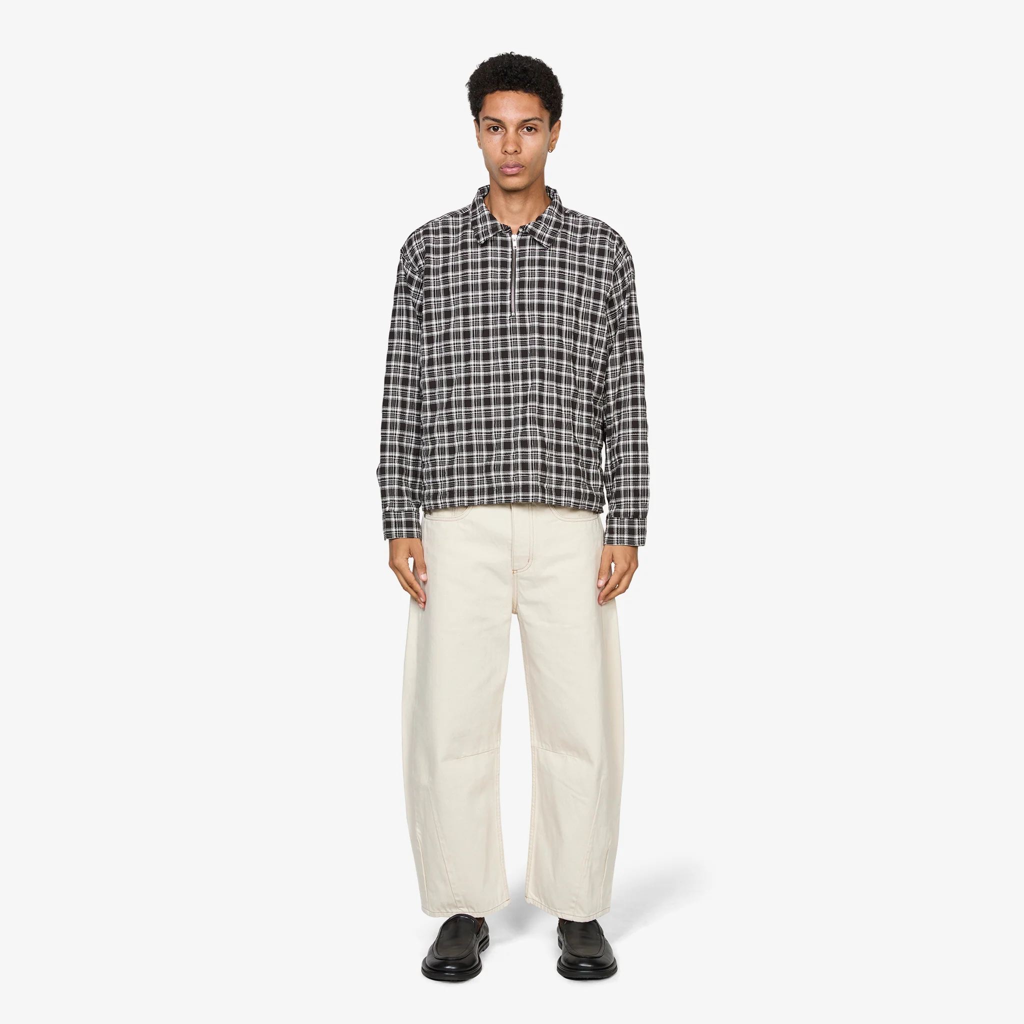 Quarter Zip Shirt Coffee Textured Plaid - Image 5