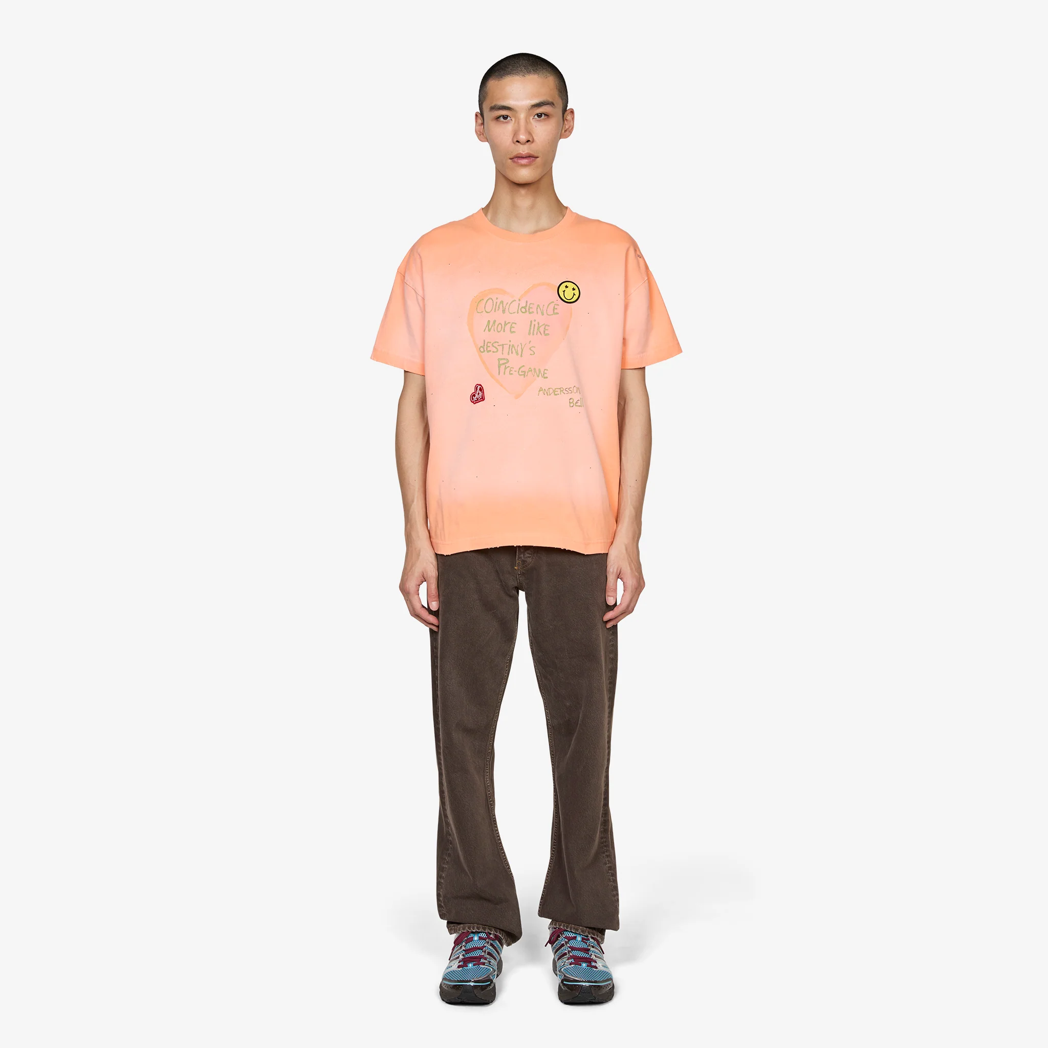 Spray Washed Heart Message T-Shirt Orange - Image 6