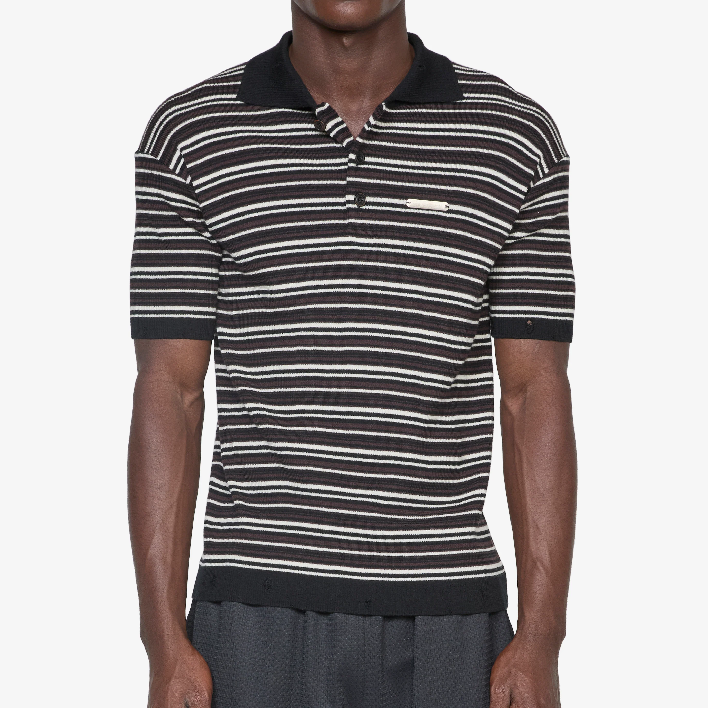 Stripe Polo Sweater Black | Brown - Image 3