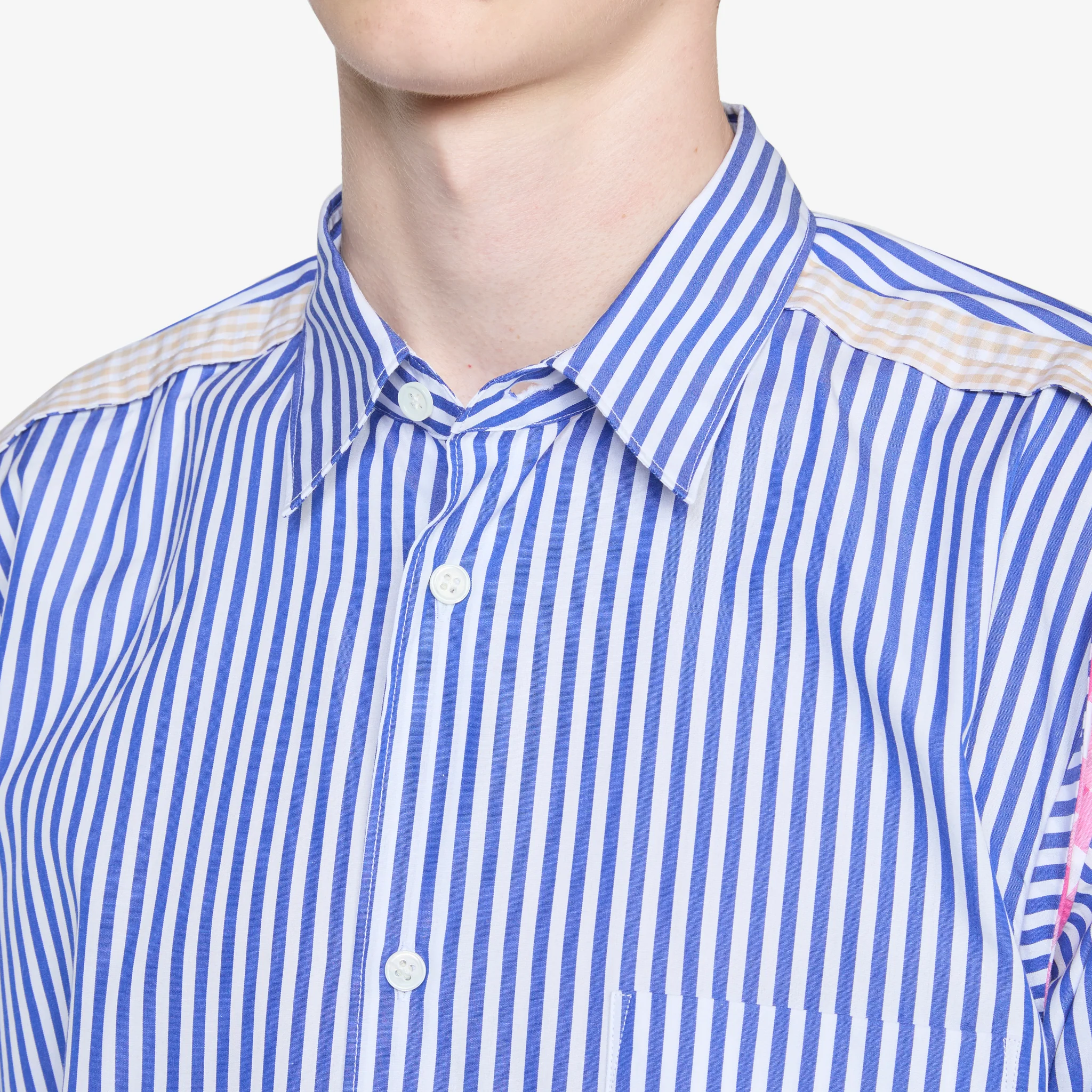 Striped Gingham Trim Shirt Blue - Image 3