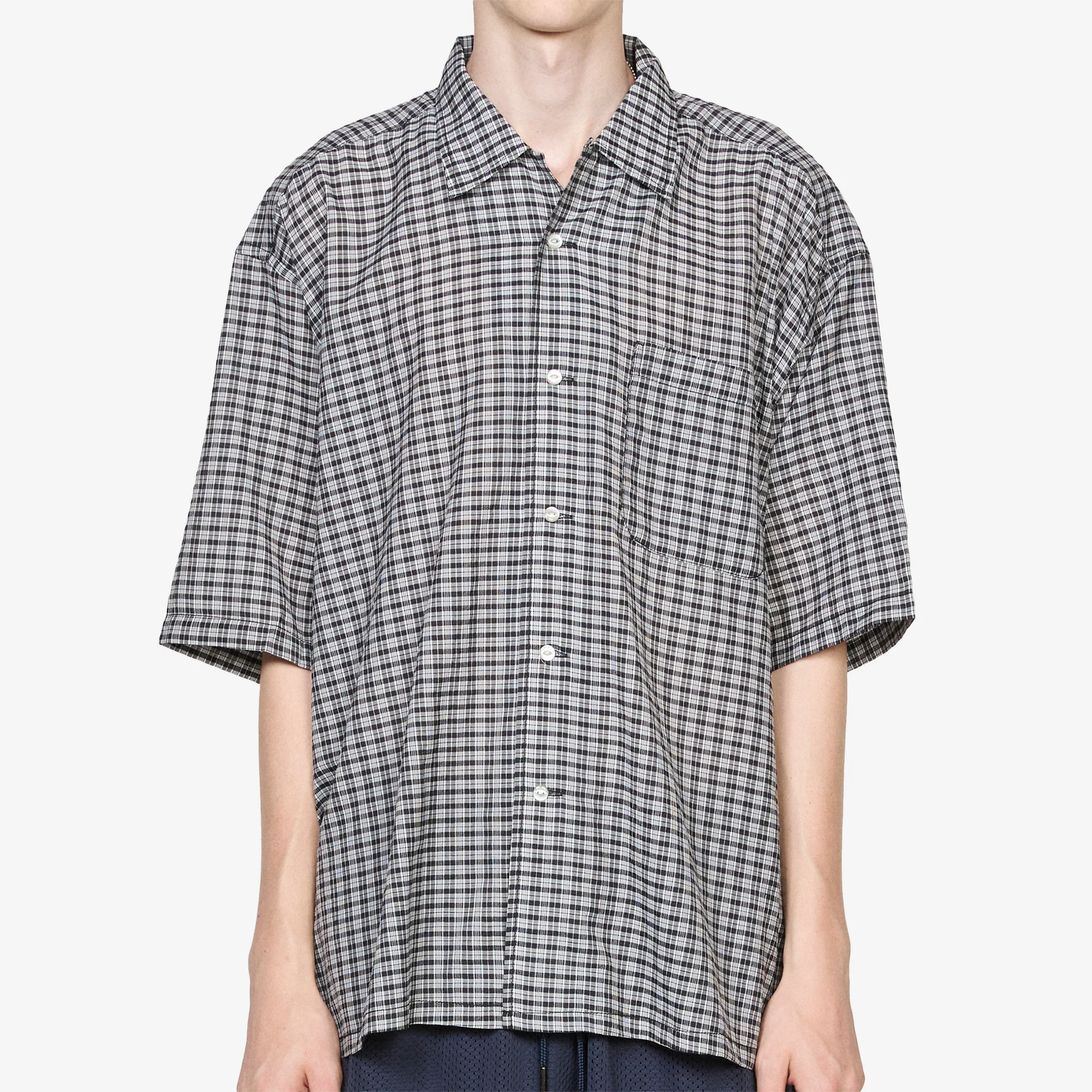 T/C Check Open Collar Shirt White - Image 5