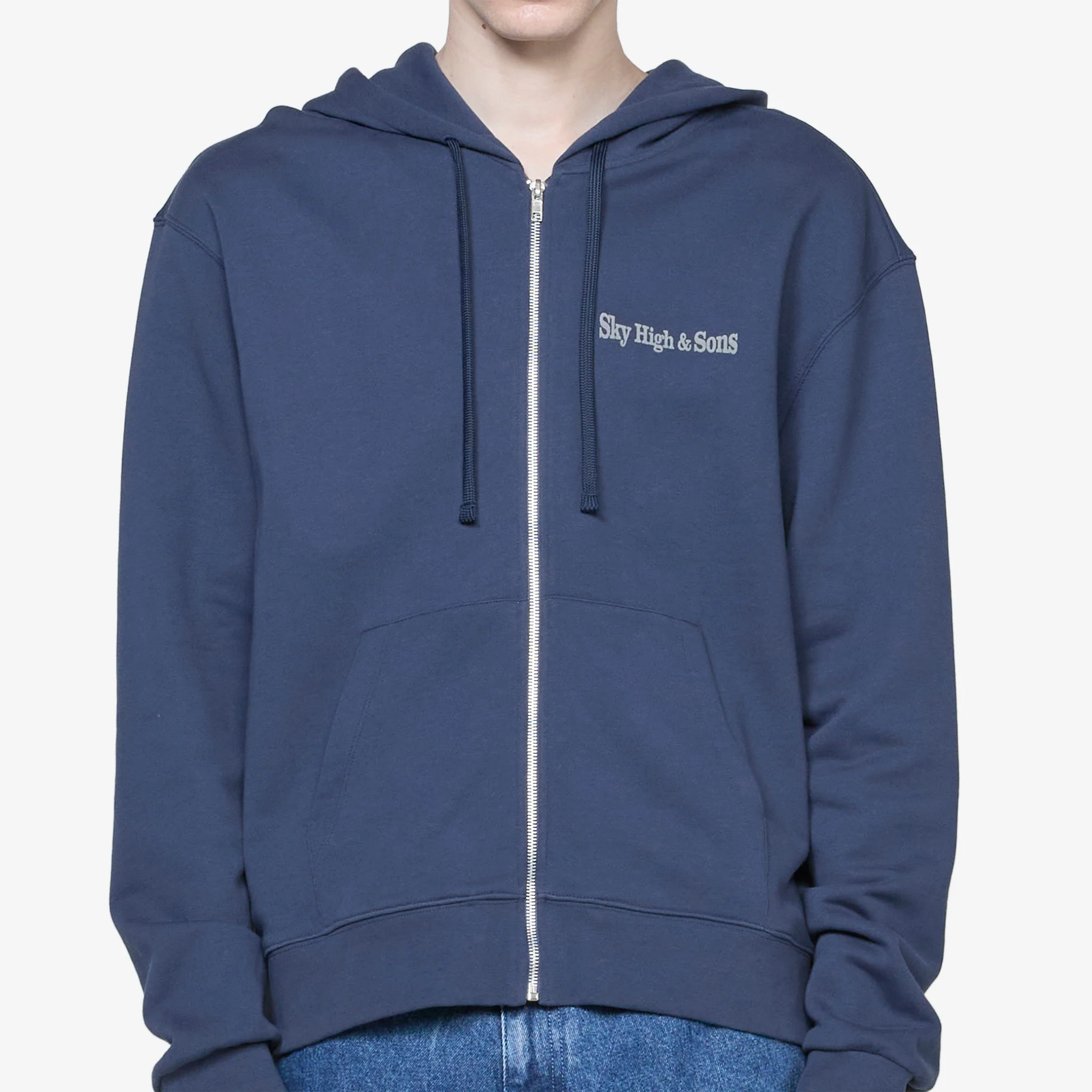 Unisex Sky High and Sons Zip-Up Hoodie Navy - Image 4