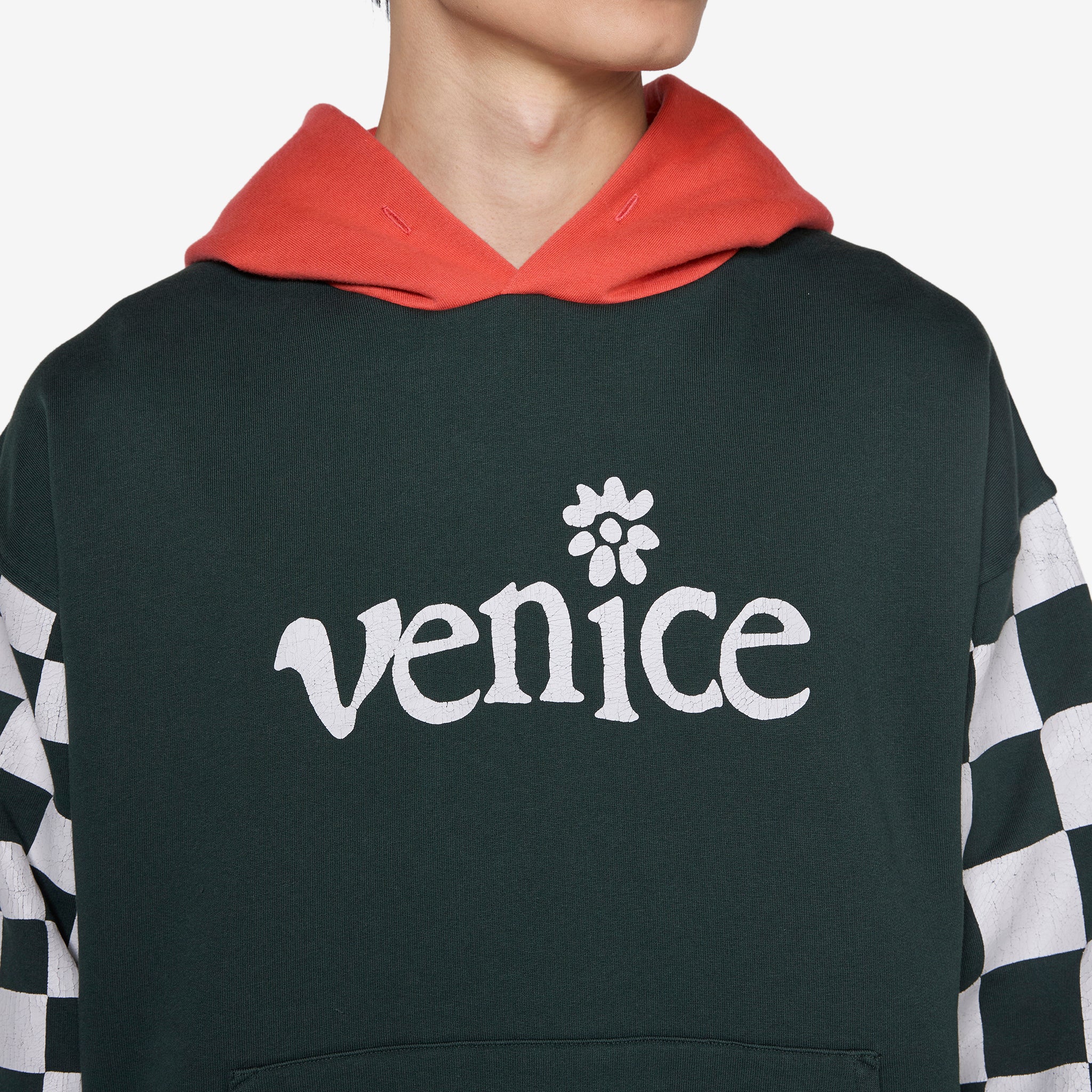Venice Checker Sleeve Hoodie Black - Image 2