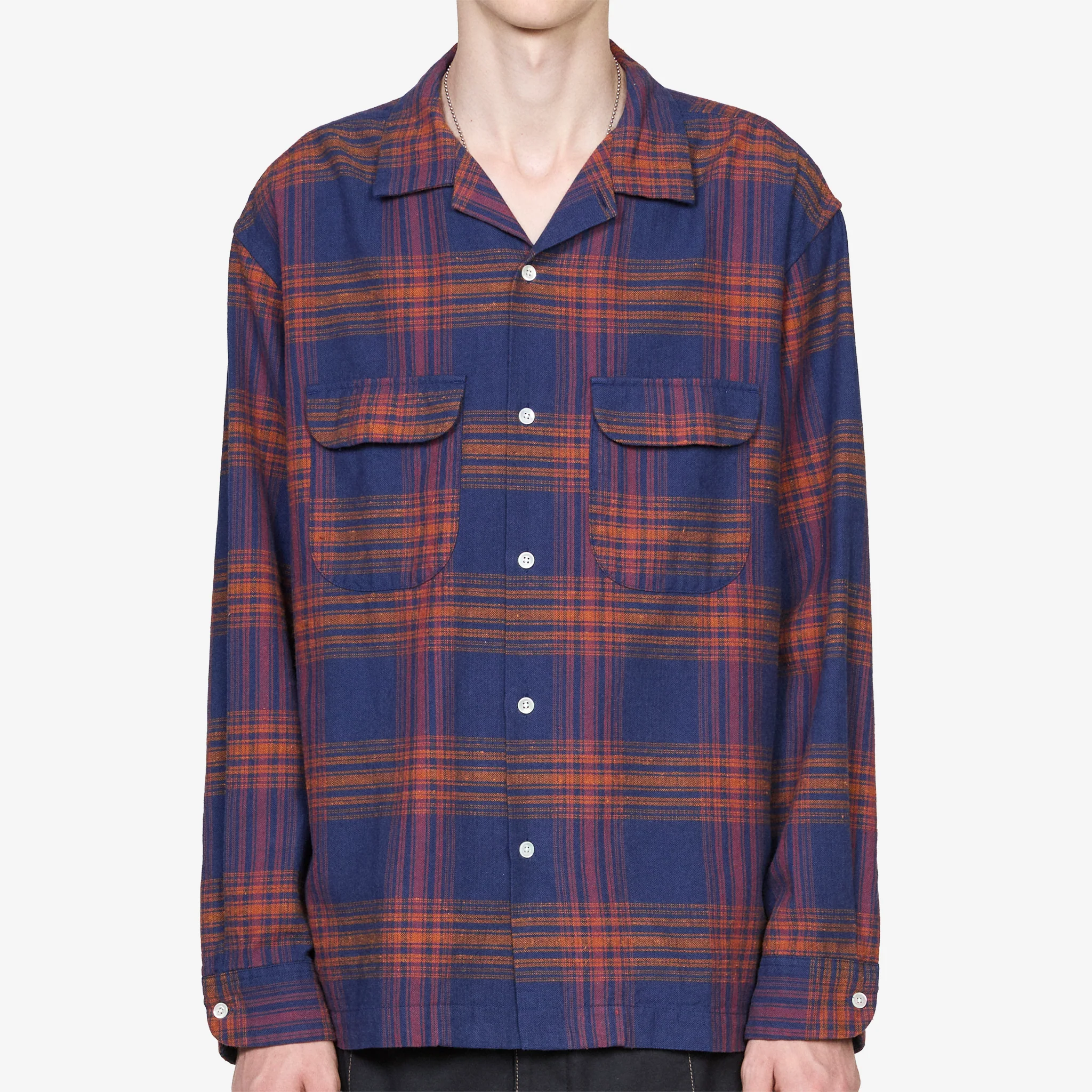 Vincent Nep Herringbone Plaid Shirt Red - Image 4