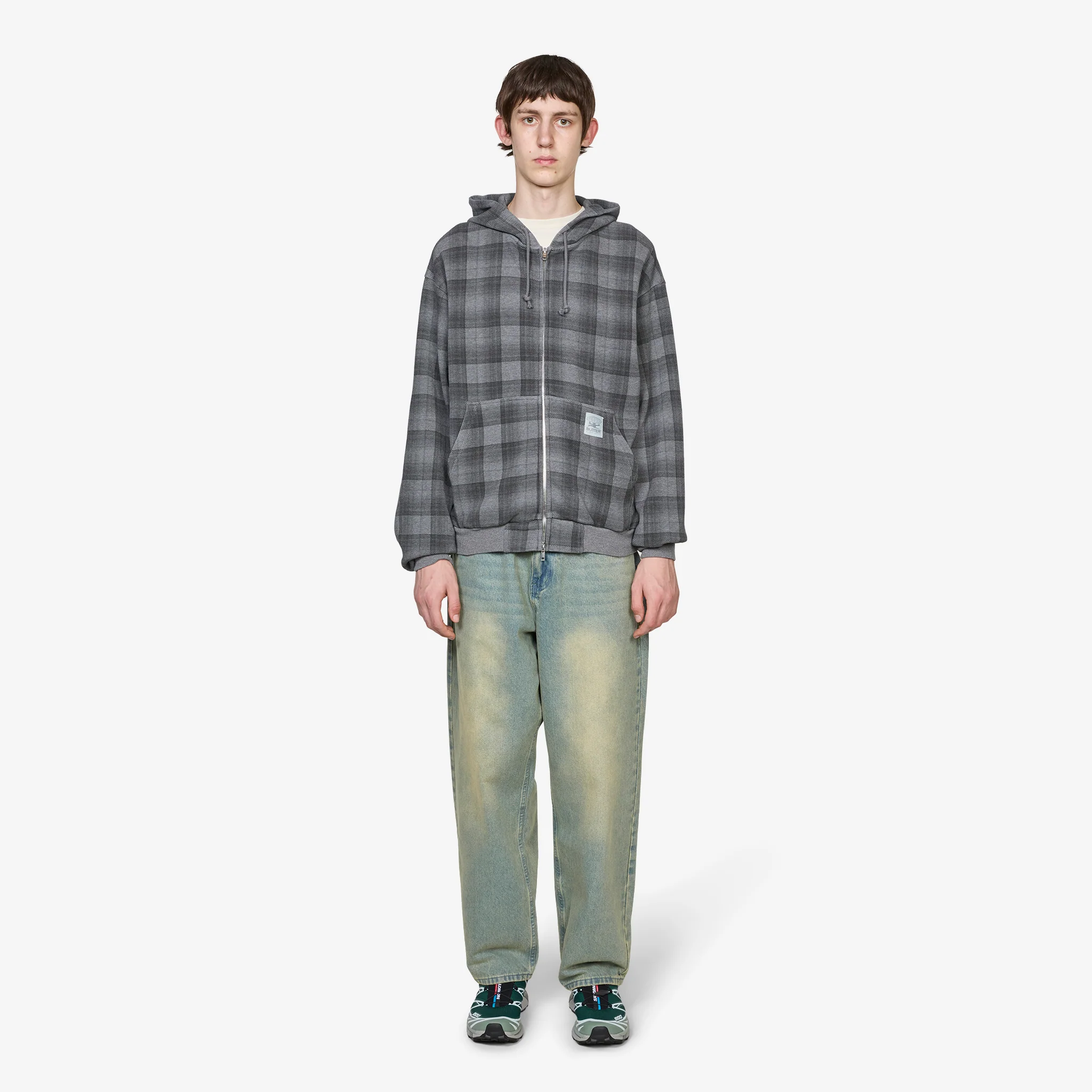 Waffle Zip-Thru Hood Grey Plaid - Image 5