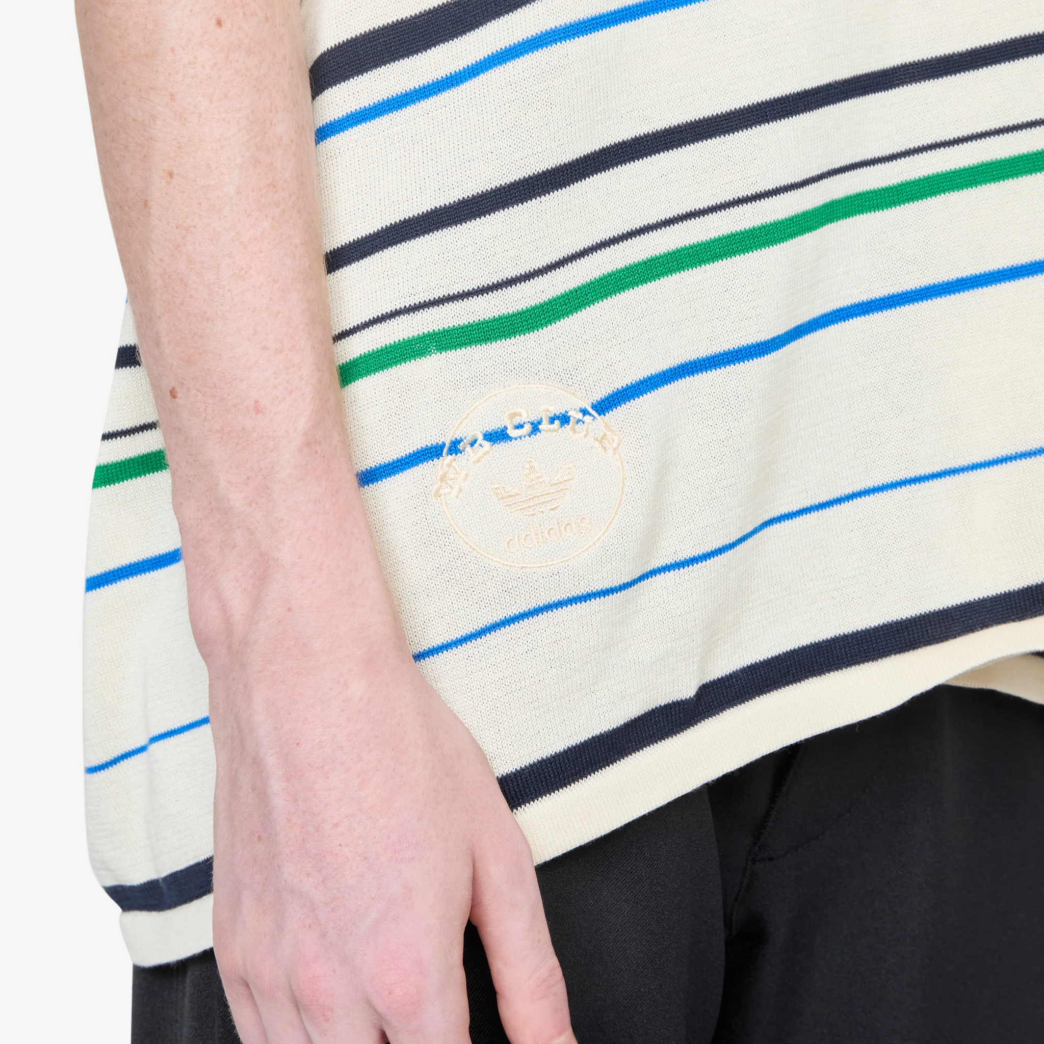 Wales Bonner x Knit Polo Shirt Wonder White | Green | Bluebird - Image 3