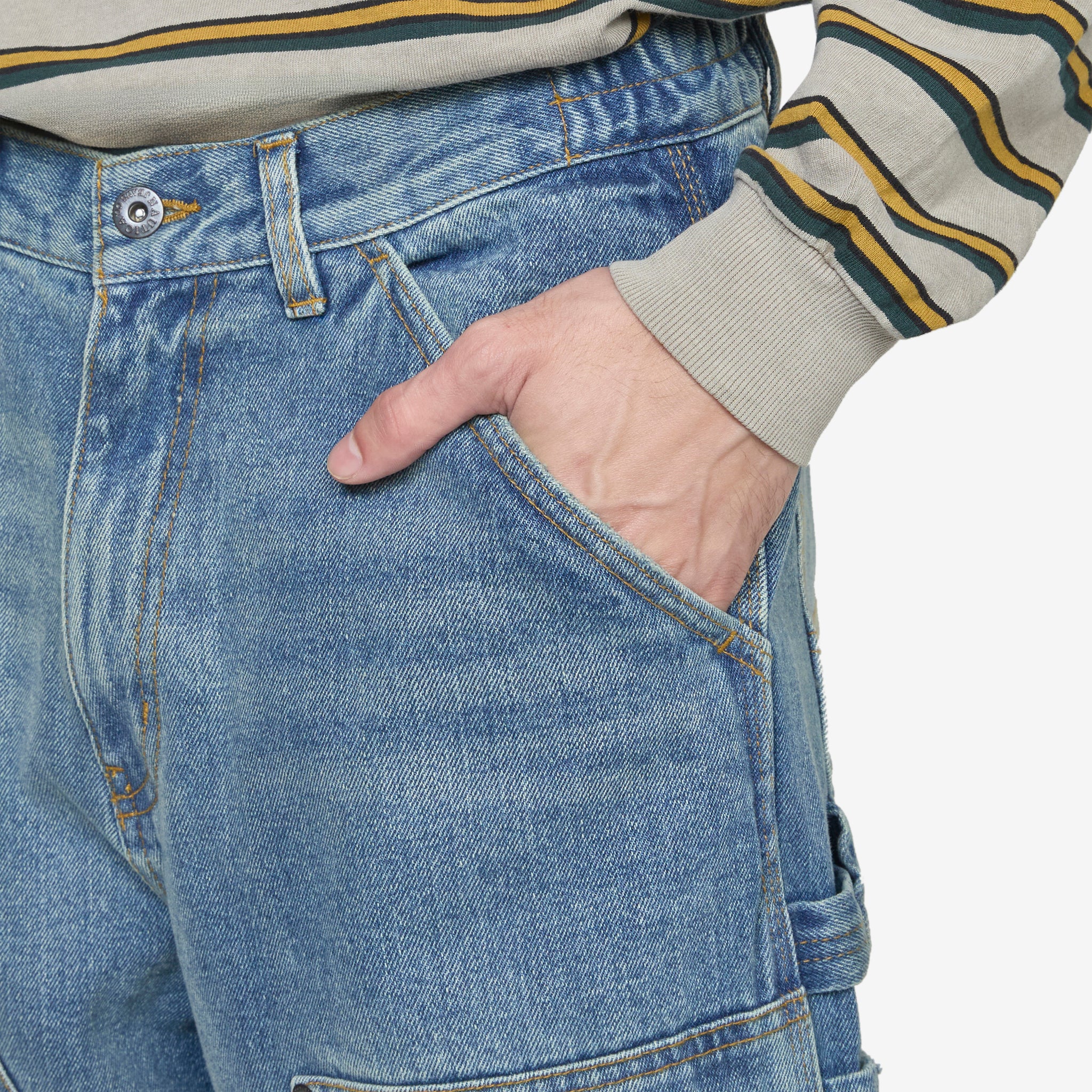Washed Double Knee Denim Pant Indigo - Image 2