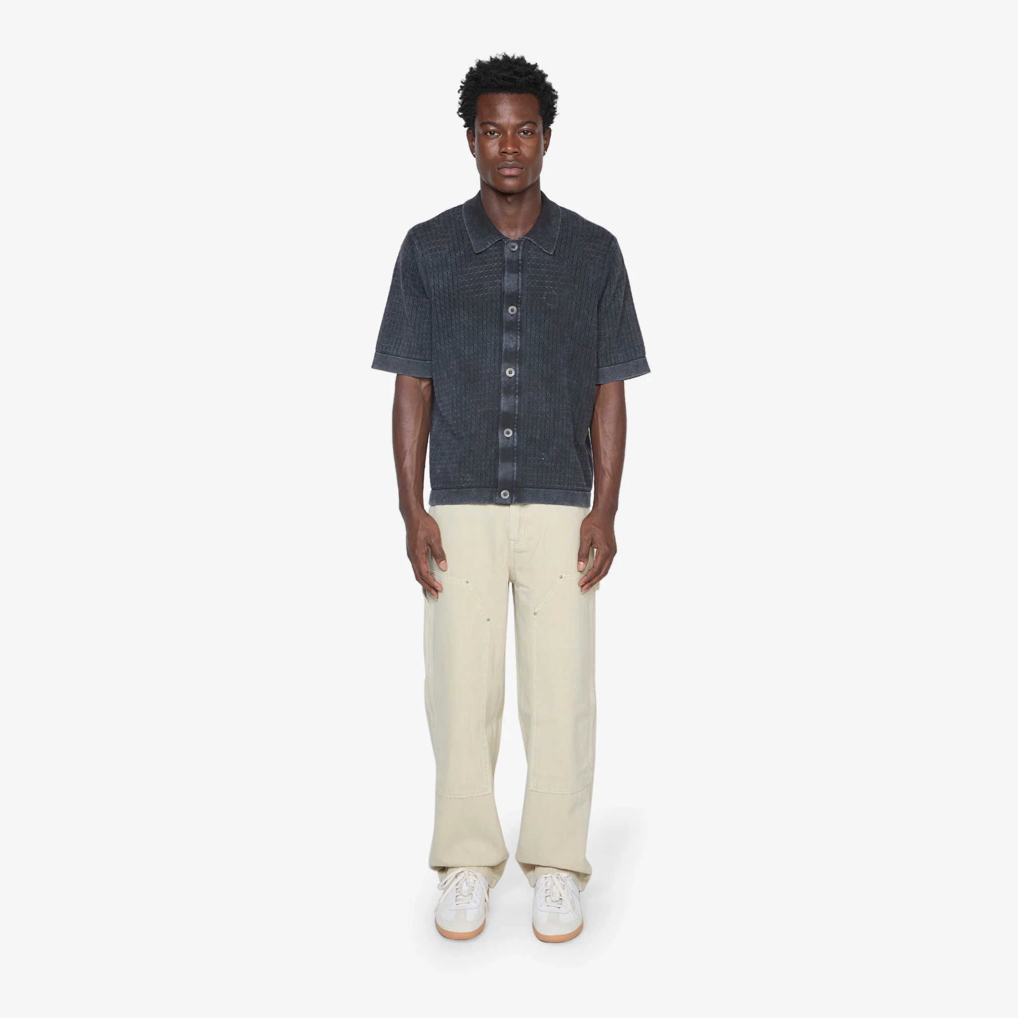 Washed Pointelle Buttondown Black - Image 4