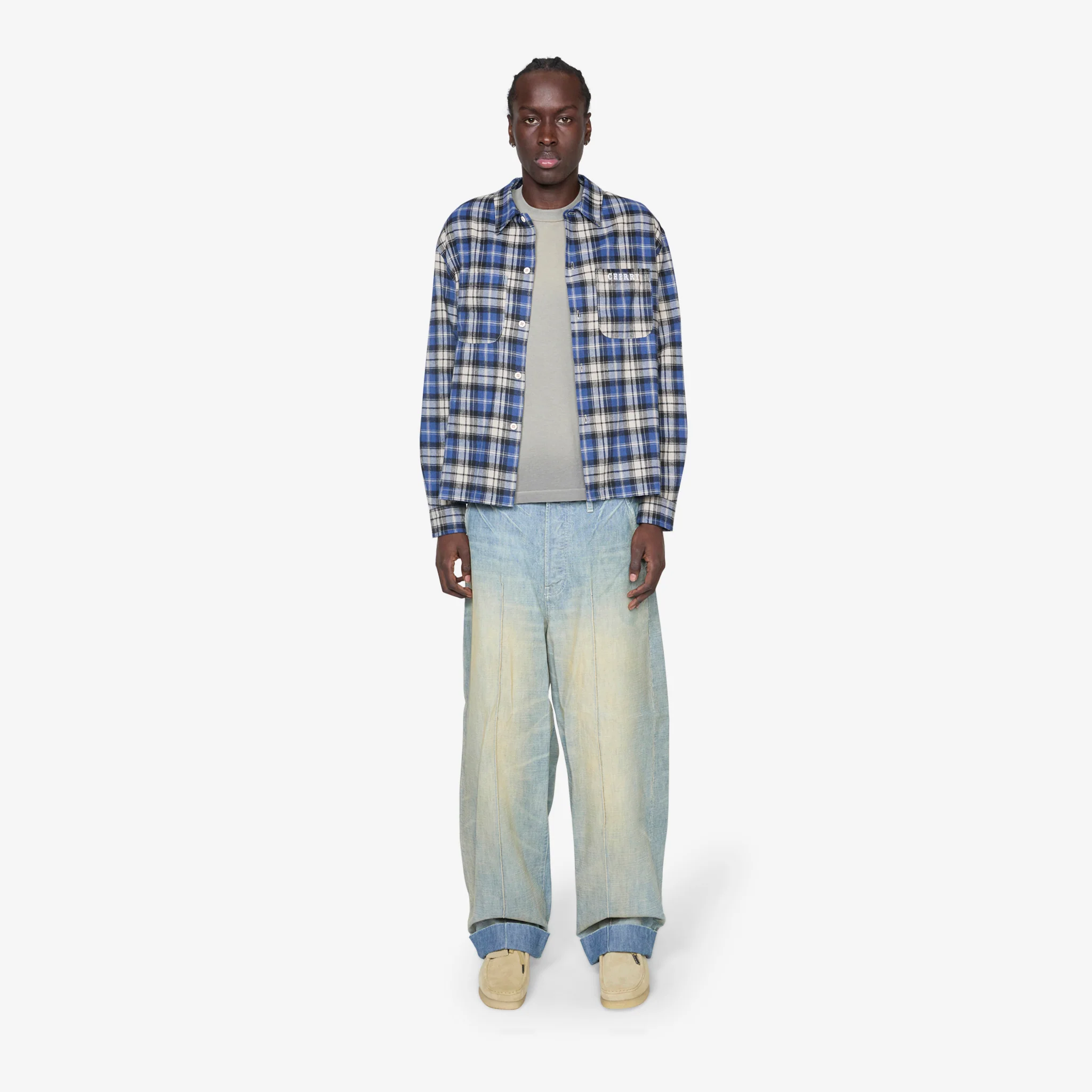 Western Boxy Plaid Shirt Royal Blue - Image 6