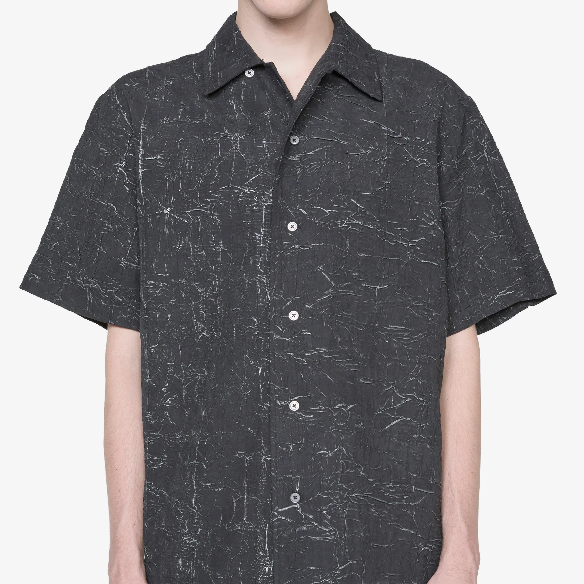 Wrinkle Bowling Short Sleeve Shirt Black - Image 2